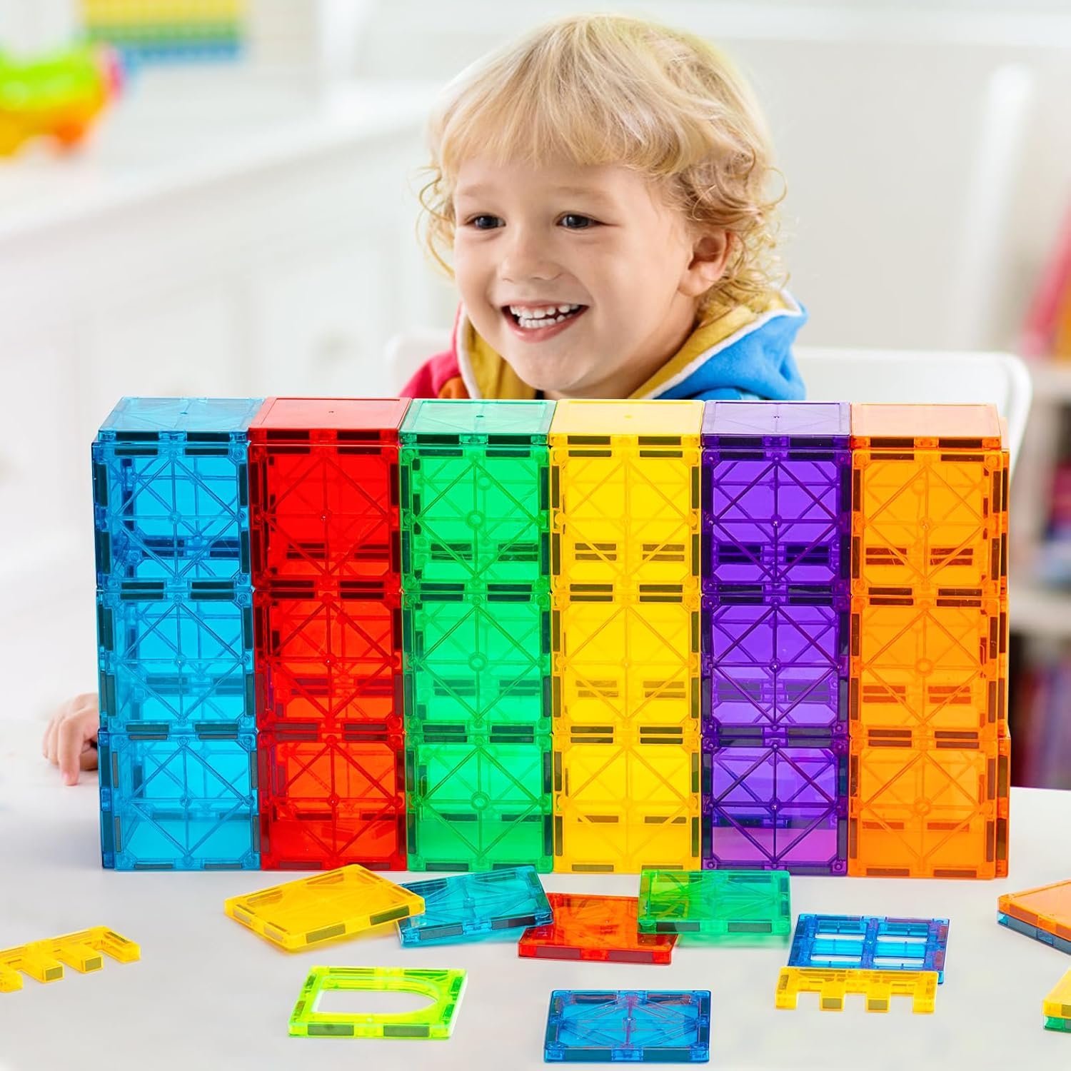 wholesale fnjo magnetic tiles, 52 pcs magnet building set, magnetic building blocks,construction stem toys for kids, gift for boys girls factory & supplier oem