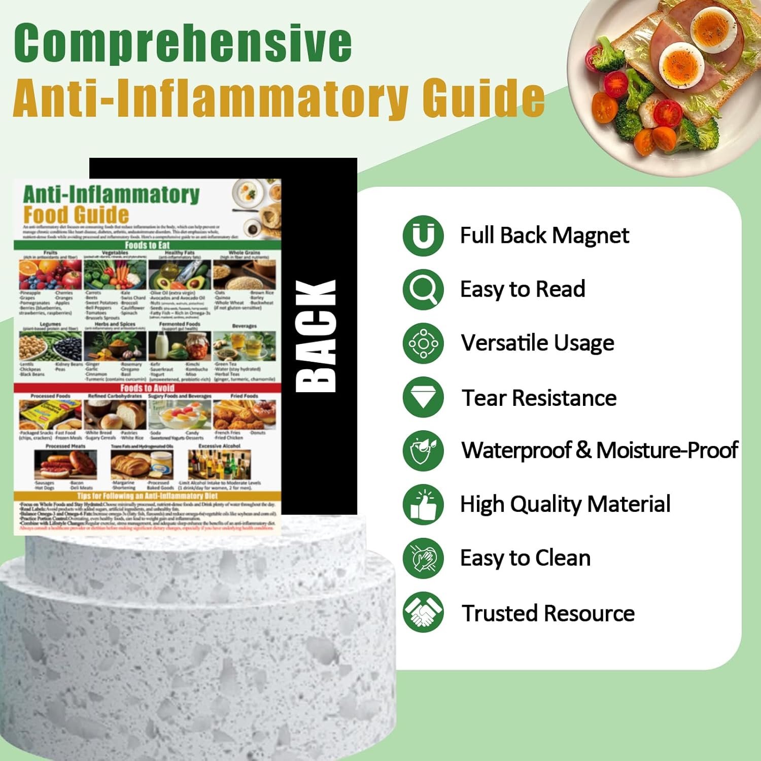 wholesale magnetic anti-inflammatory diet food guide, anti inflammatory foods list chart fridge magnet,nutritional food list poster board for beginners-12x16in factory & supplier oem