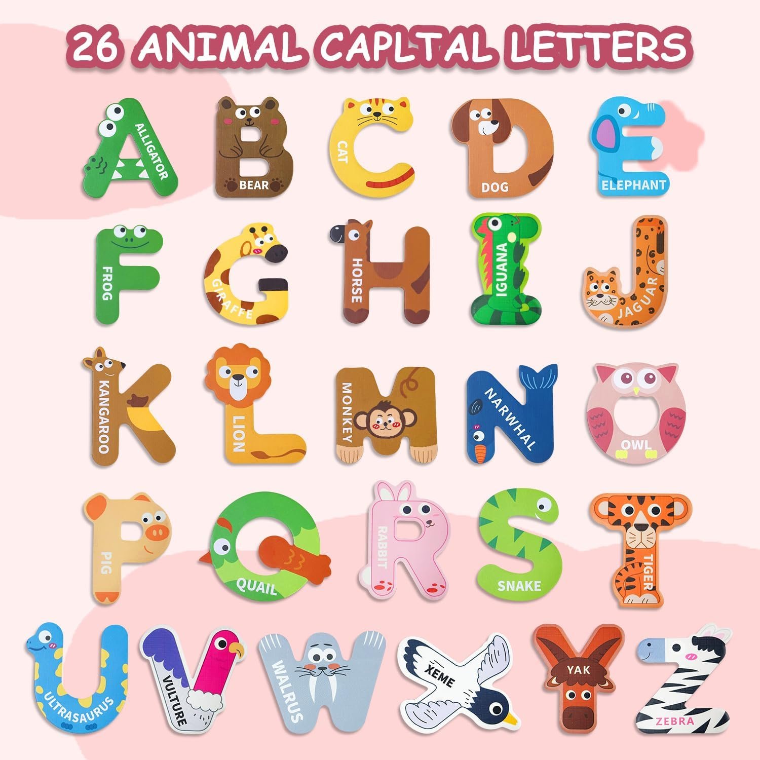 wholesale magnetic alphabet fridge magnets with colorful animal designs for toddlers & kids ages 3-5 - great for home and classroom letter recognition & spelling practice - ideal preschool gift factory & supplier oem