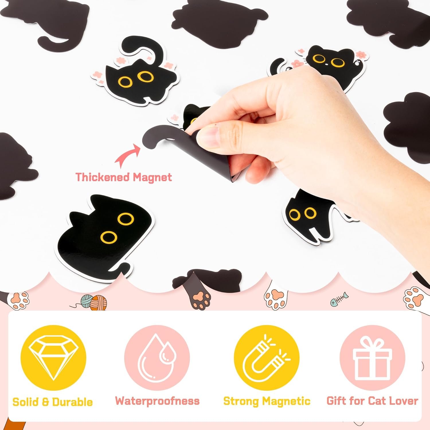 wholesale mallmall6 25pcs cute black cat fridge magnets, gift for cat lover, funny refrigerator magnetic sticker decor accessories with flower bread fish for home kitchen office locker mailbox door factory & supplier oem