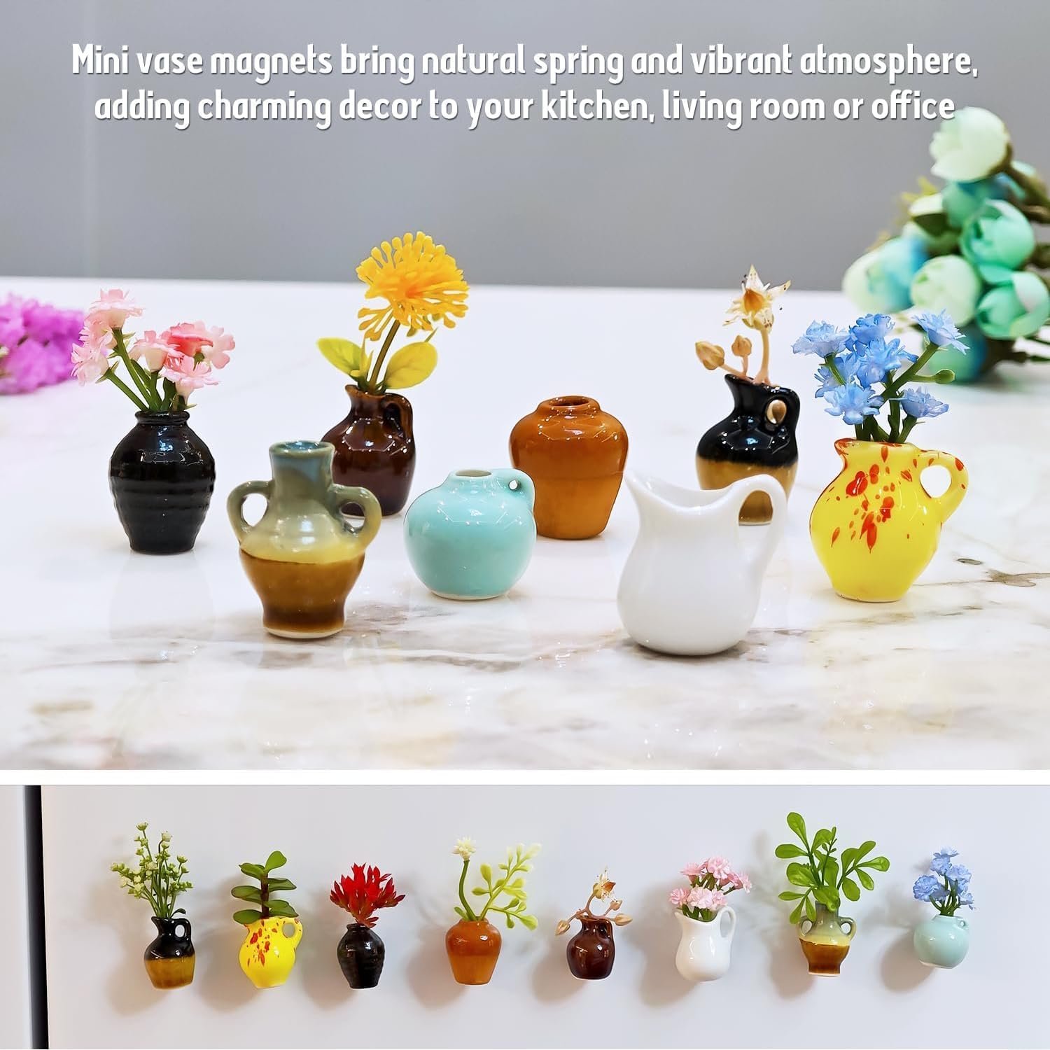 wholesale mini vase magnets for fridge, funny mini plant magnets, tiny 3d plant vase for refrigerator decoration kitchen locker kitchen office (8 pack) factory & supplier oem