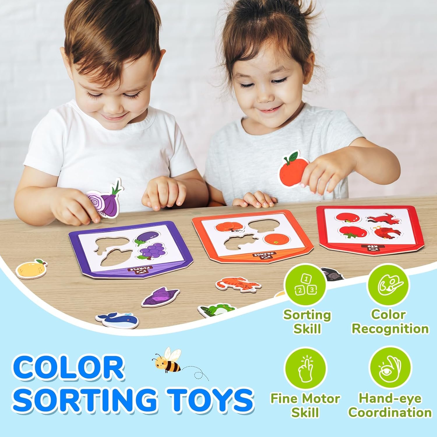 wholesale joycat wooden fridge magnets for toddlers, 50pcs magnetic color sorting refrigerator toys, farm & zoo animal magnets for kids, baby educational learning gifts for 2, 3, 4, 5 year olds factory & supplier oem