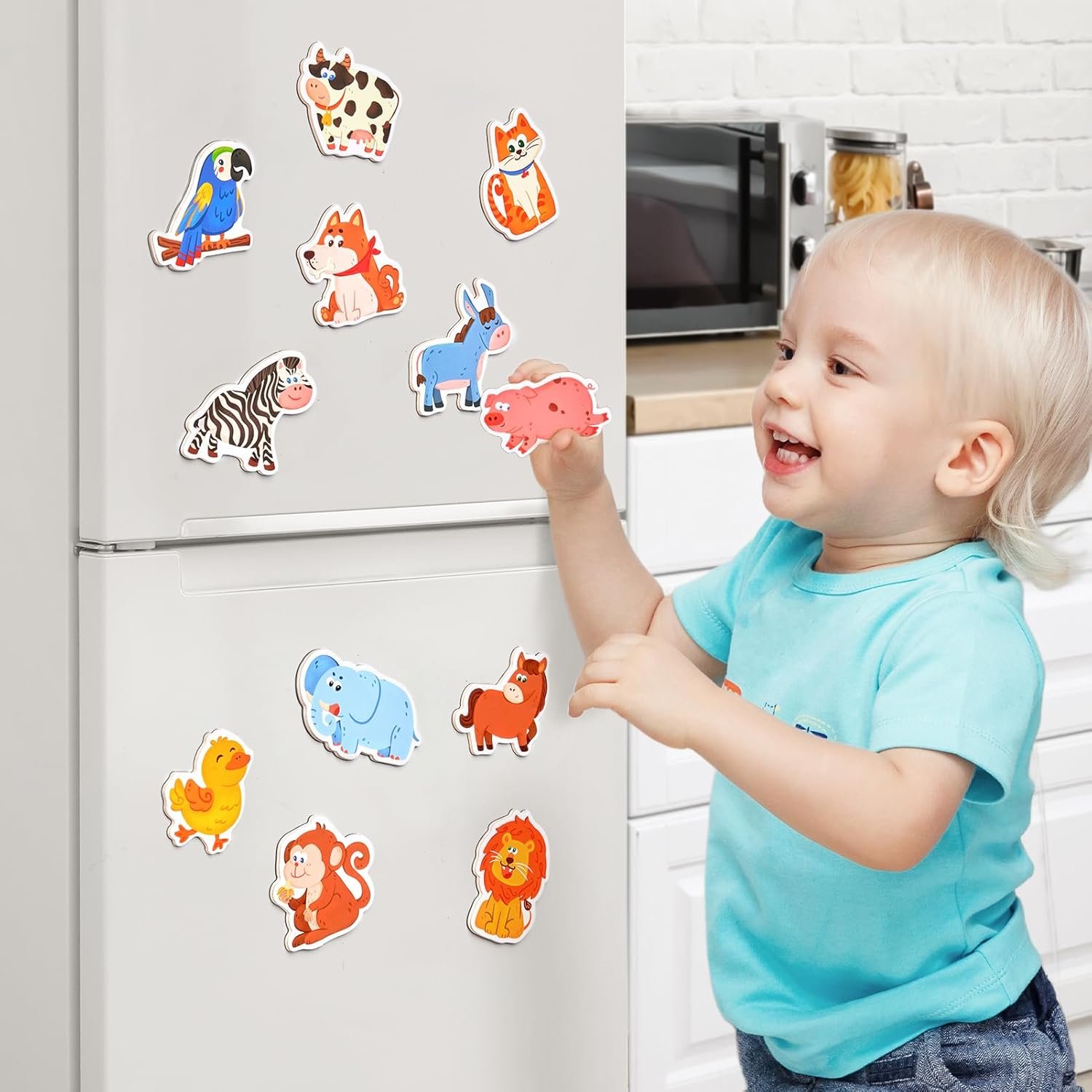 wholesale joycat wooden fridge magnets for toddlers, 20 cute animals refrigerator magnets for kids, full back magnetic toys, fun educational baby learning gifts for 2 3 4 5 years old factory & supplier oem