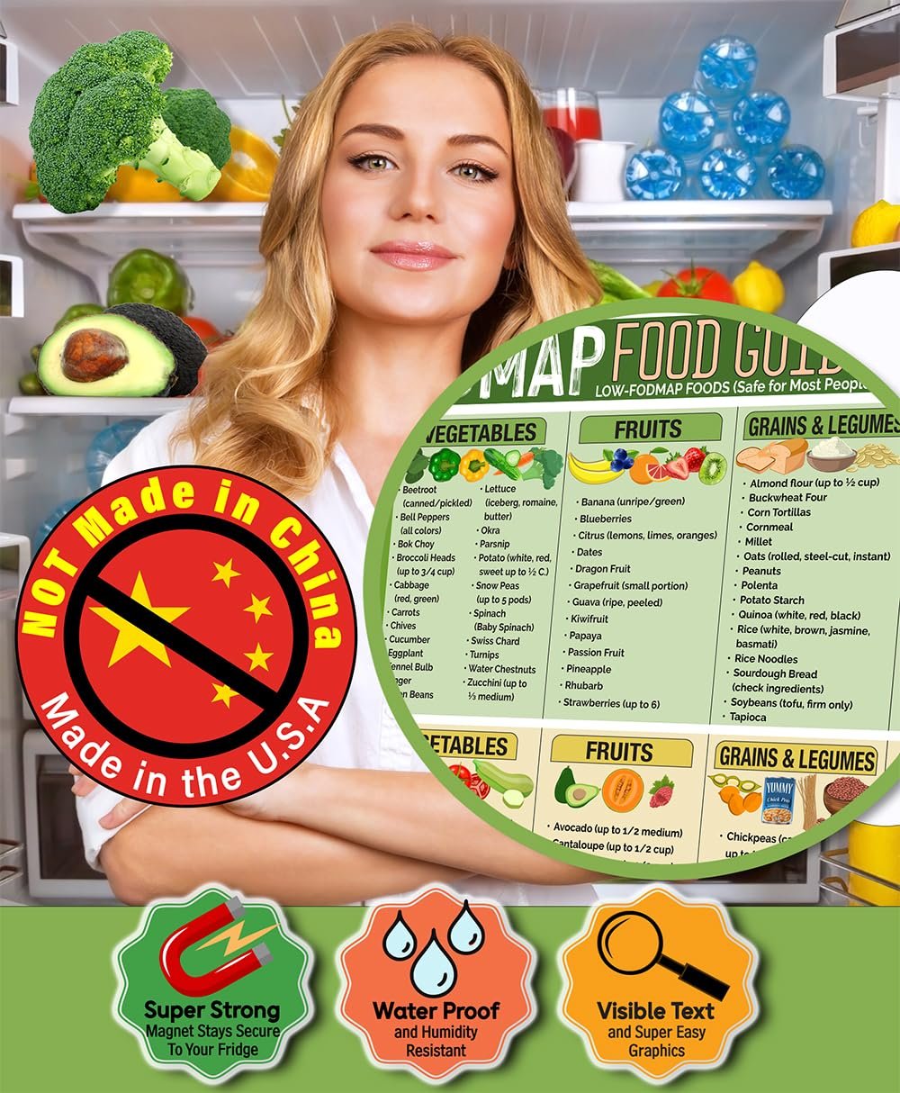 wholesale magnetic 8.5x11 fodmap food guide – ibs-friendly diet poster & chart, safe foods list, digestive health guide, dietary restriction nutrition reference, educational waterproof fridge magnet for kitchen factory & supplier oem