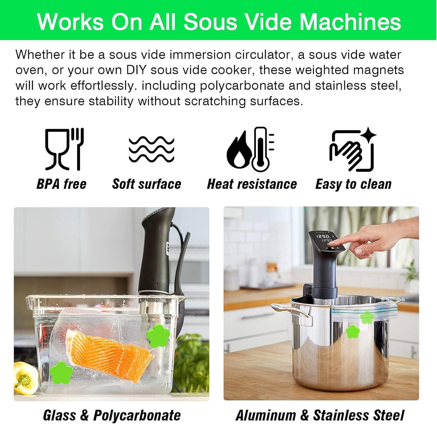 wholesale momoma sous vide magnets 12pcs (6 orange&6 green)–food-grade silicone coated weights, keep bags submerged, multi-use for cooking, display, home&office,magnetic weights works on all sous vide machines factory & supplier oem
