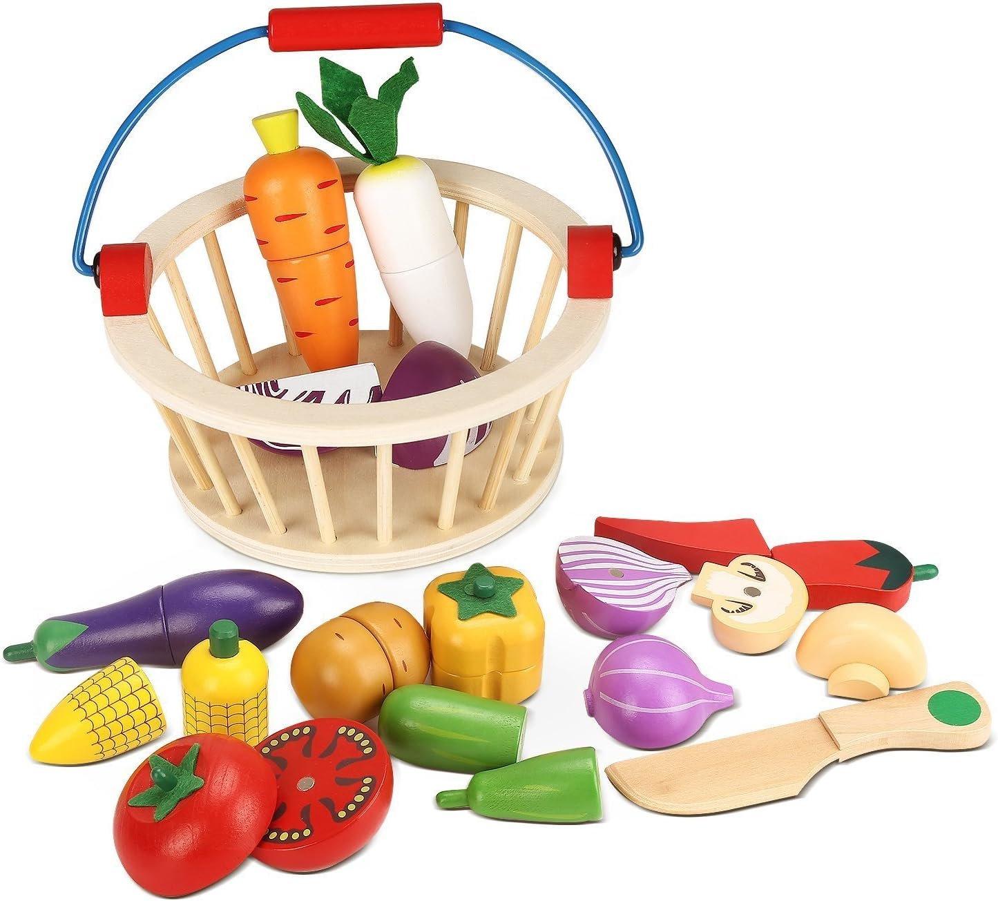 wholesale victostar magnetic wooden cutting fruits vegetables food play toy set with basket for kids factory & supplier oem