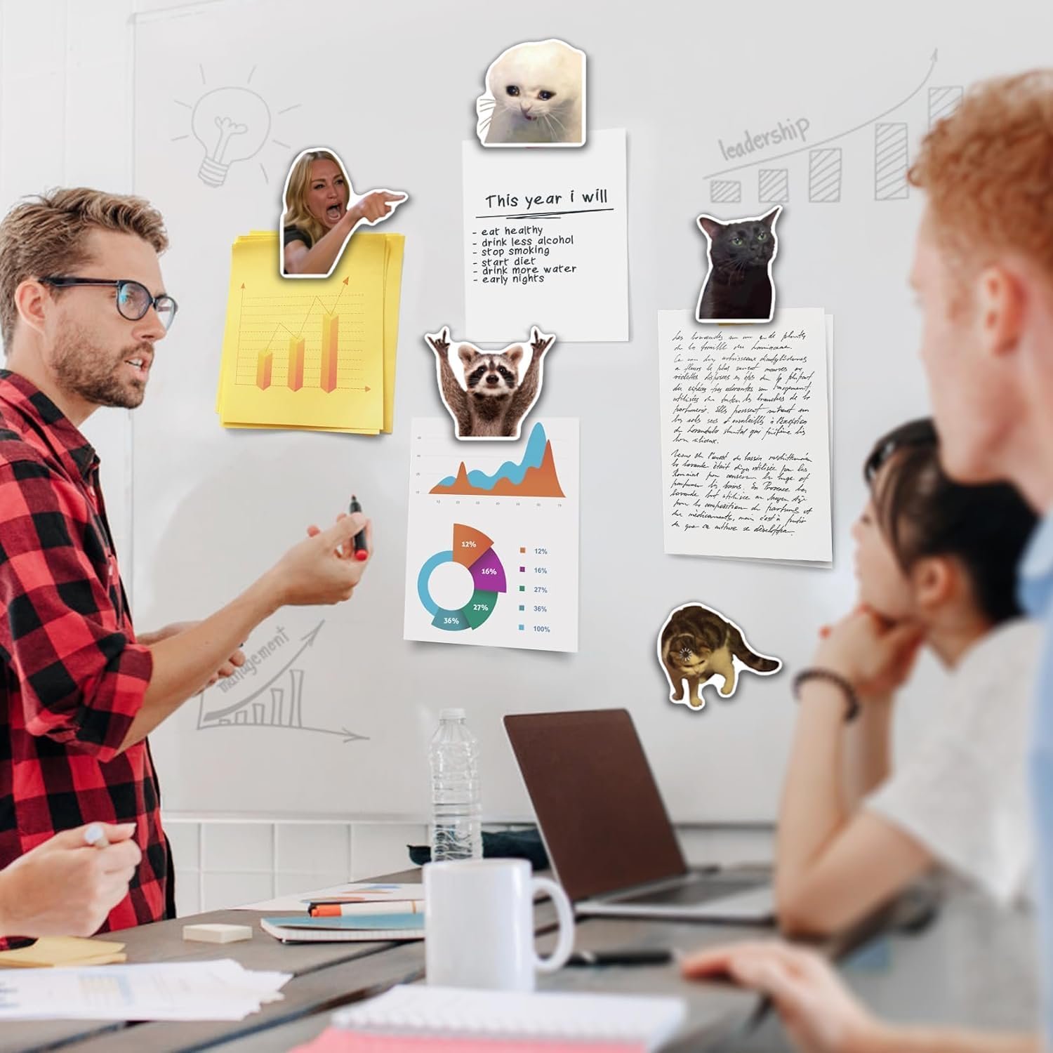 wholesale 12pcs funny meme magnets animals fridge magnets, adorable cool magnet set crying cat dog hamster duck stickers for locker & fridge & car & cabinet factory & supplier oem