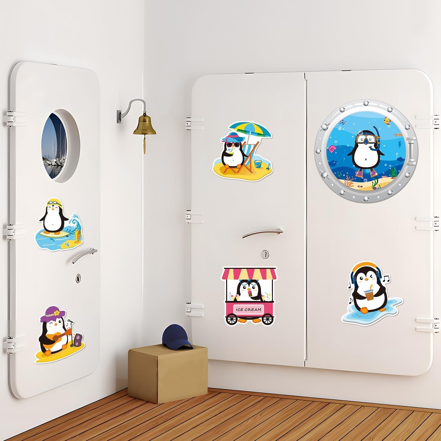 wholesale 6pcs large penguins cruise door magnets decorations, funny cruising magnetic ship cabin door decor, cute penguins animal magnet sticker for fridge car carnival party factory & supplier oem