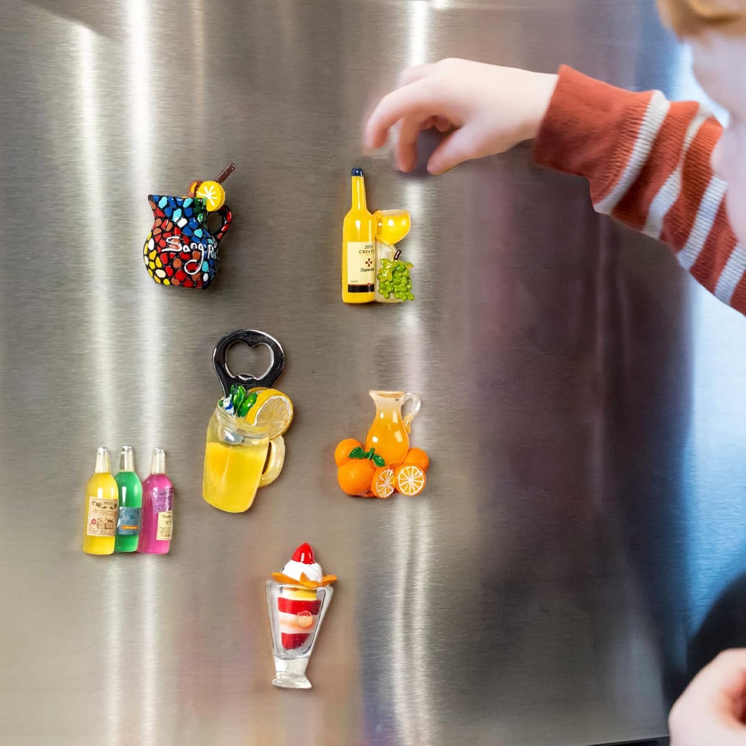 wholesale 6-pack fruit juice fridge magnets 3d resin magnet refrigerator stickers champagne bottle opener juice cup wine glass for refrigerators, whiteboards, maps and other magnetic items factory & supplier oem