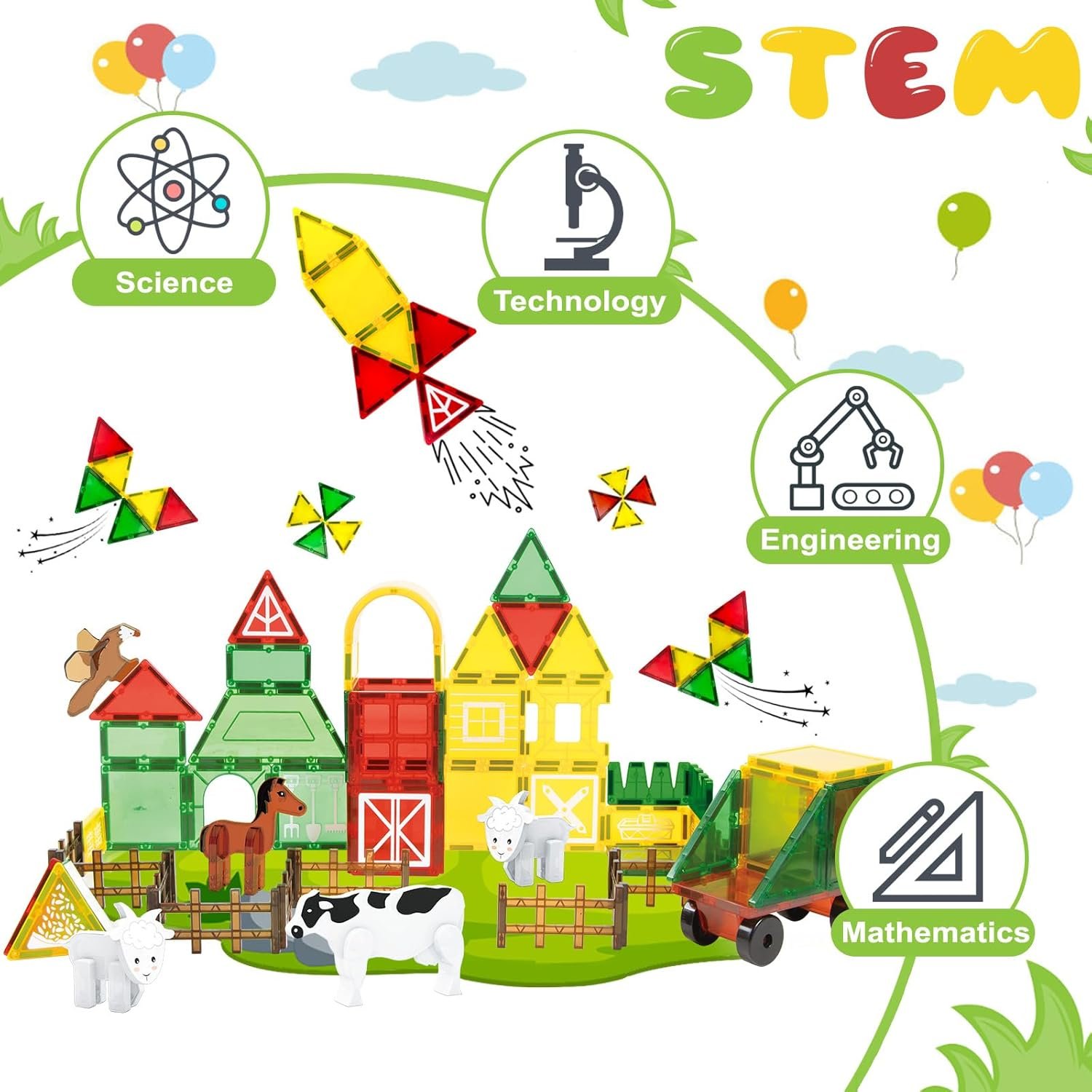 wholesale magnetic tiles building blocks,76pcs farm animals magnetic blocks tiles toys for kids toys ages 3-5 + with magnetics animals stem gifts for boys sensory play for girls preschool learning factory & supplier oem