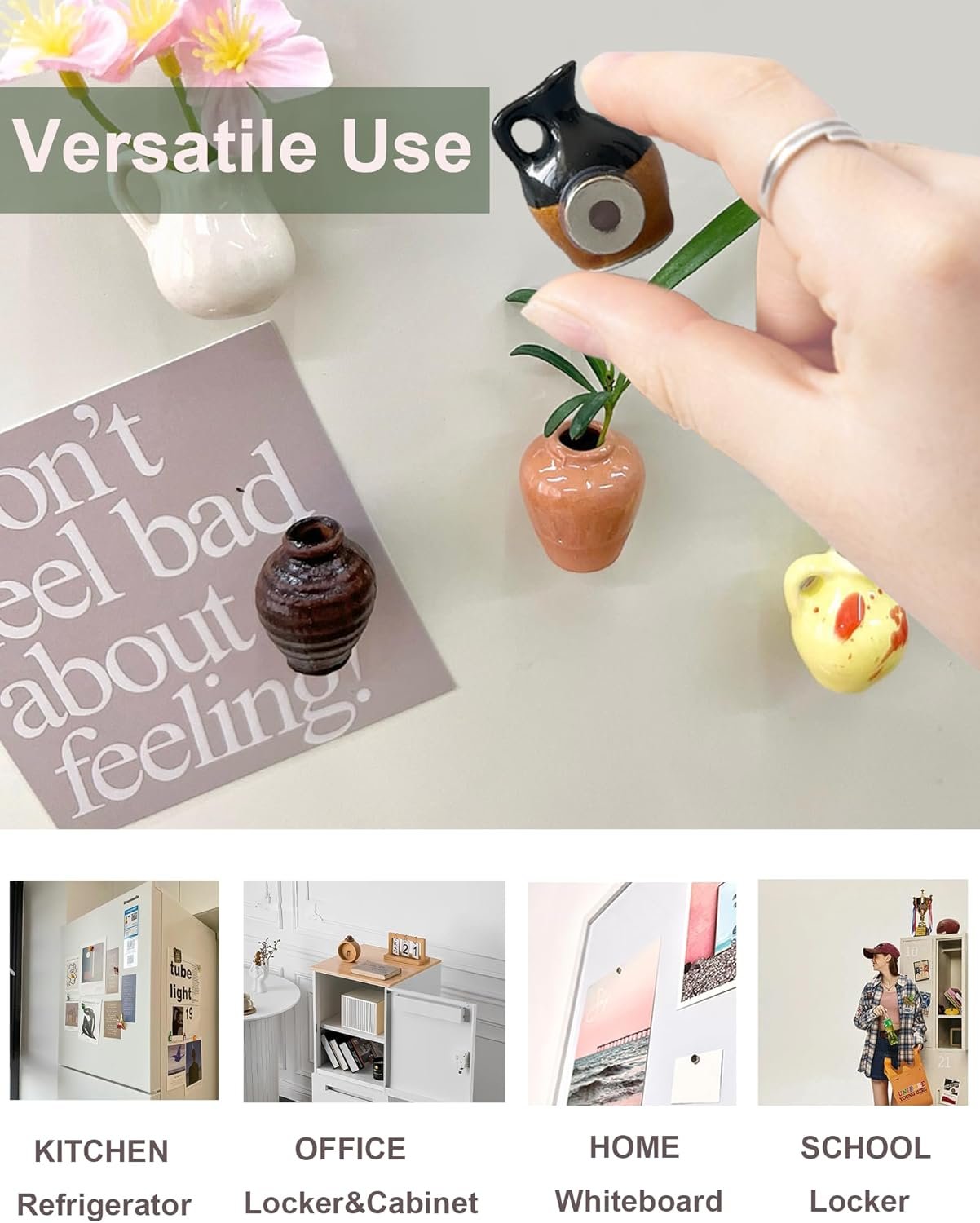 wholesale cute mini ceramic vase magnets for fridge, funny small 3d tiny plant vase fridge magnets fo refrigerator kitchen home office locker decoration(6 pack, not include flower) factory & supplier oem