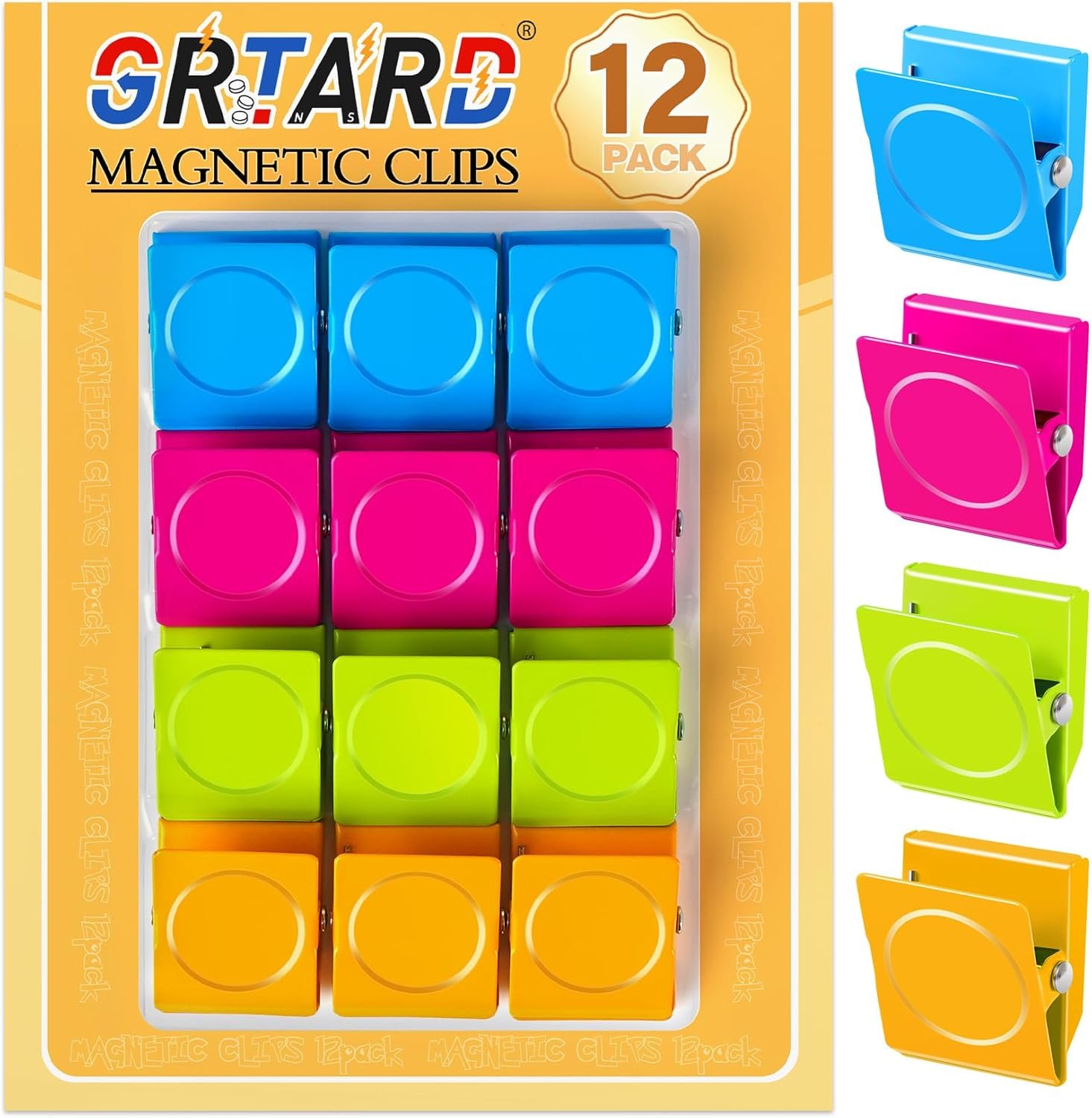 wholesale grtard 12 pack magnetic clips heavy duty, colorful strong fridge magnet clips heavy duty, metal magnet clips for fridge, clip magnets, magnetic clips for refrigerator, locker, whiteboard, home, office factory & supplier oem