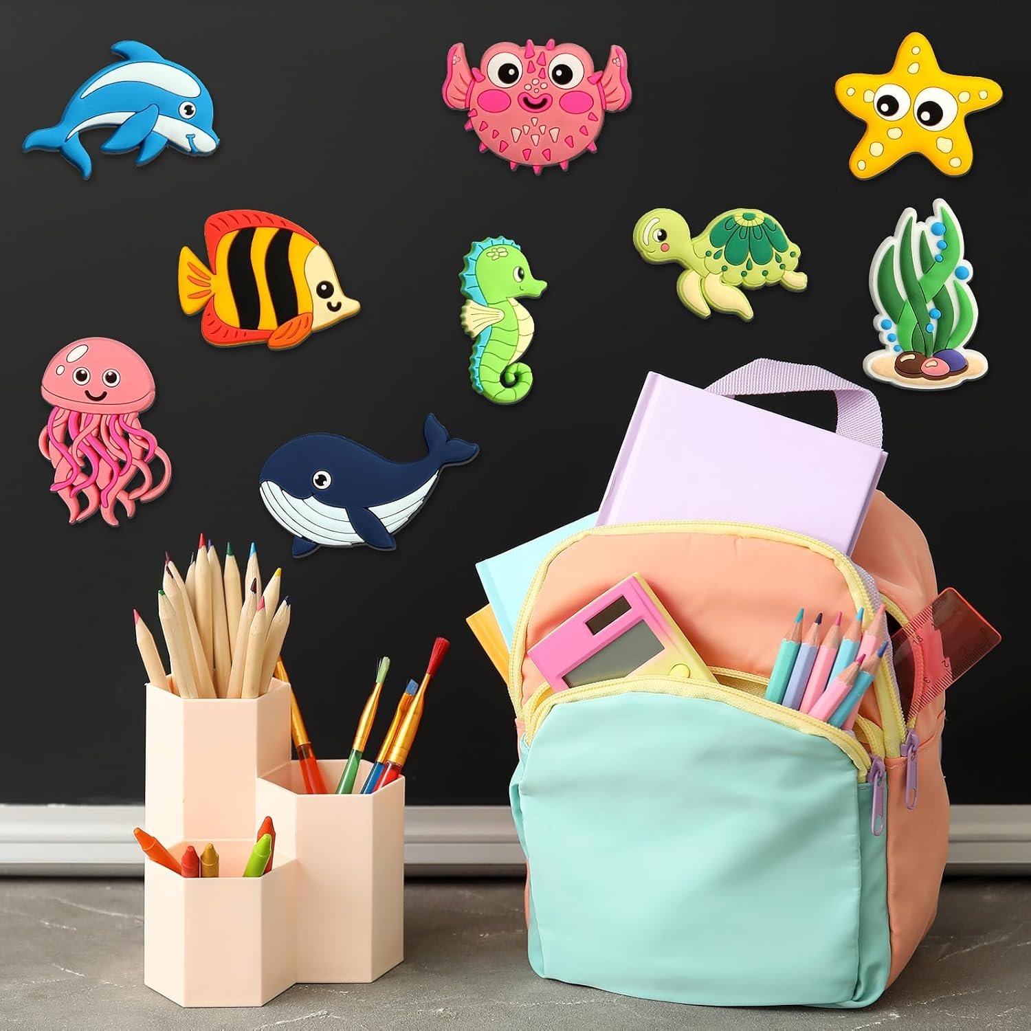 wholesale 24pcs ocean animals refrigerator magnets for toddlers 1-3 kids cute rubber sea animals educational toy sea life magnets for fridge full back magnetic toys for fridge whiteboard under the sea baby gift factory & supplier oem