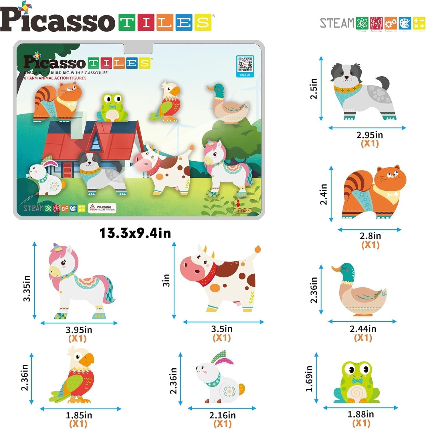 wholesale picassotiles magnet tile building blocks 8 magnetic farm animal action figures characters construction tiles compatible pretend play preschool toy stem education learning girls boys ages 3+ pta27 factory & supplier oem