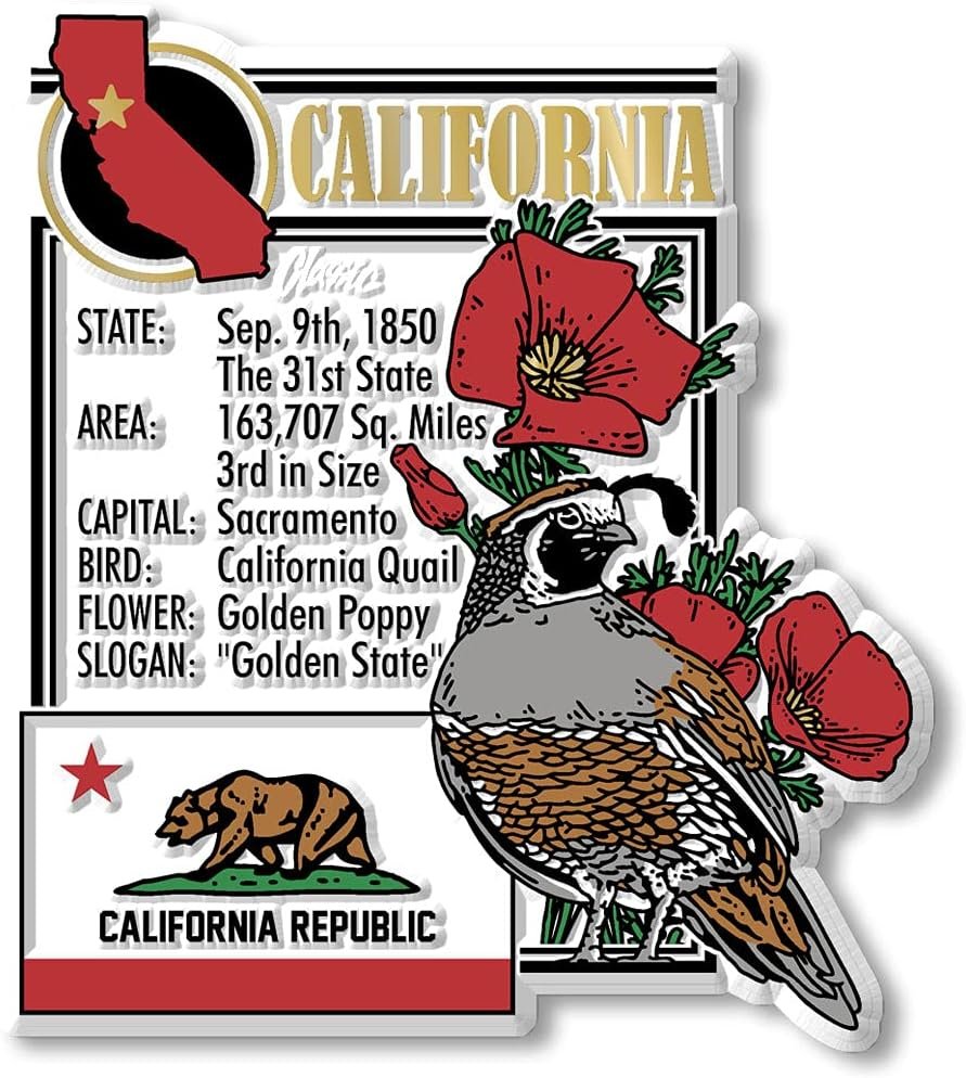 wholesale california six-piece state magnet set by classic magnets, includes 6 unique designs, collectible souvenirs made in the usa factory & supplier oem