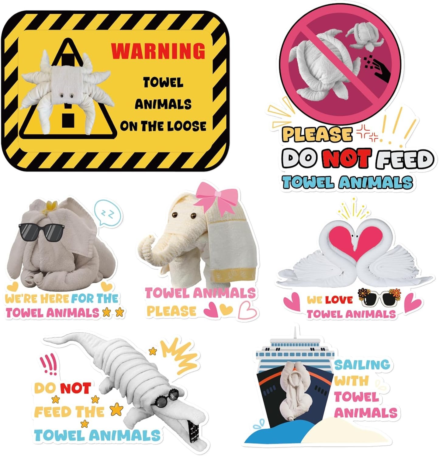 wholesale towel animals - 7pcs large funny cruise ship door decoration stickers, sea ocean magnetic stickers, cute animals cruise decal for home, kitchen, cabinet, carnival party decor factory & supplier oem