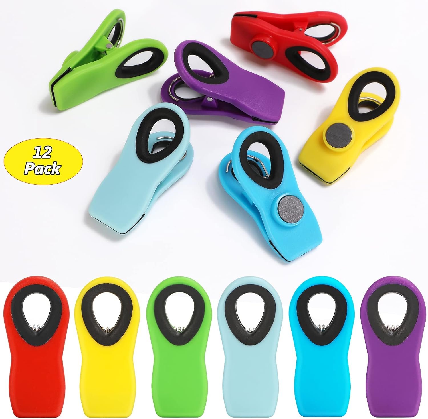 wholesale 12 pack chip clips, magnetic bag clips with airtight seal for chips, bread, snacks, fridge organizer kitchen storage clips multicolor factory & supplier oem