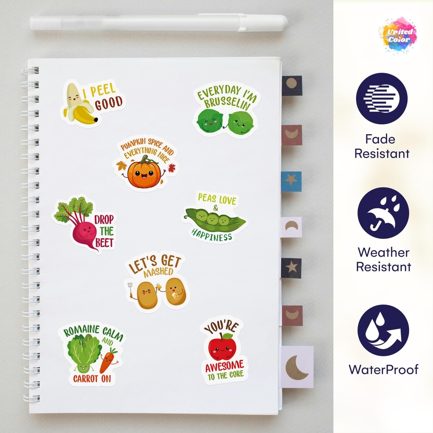 wholesale food stickers, 16pcs veggie and fruit stickers – non-magnet removable apply reuse anywhere from fridge, laptop, notebook to water bottle - funny pun dietitian gifts factory & supplier oem