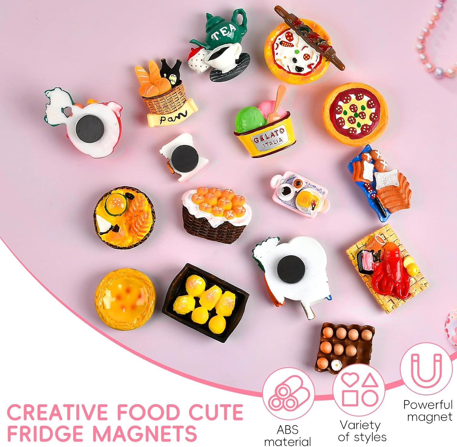 wholesale 16 pcs fridge magnets, 3d resin cute food shaped magnets for home decor, refrigerator, magnetic whiteboard or blackboard factory & supplier oem