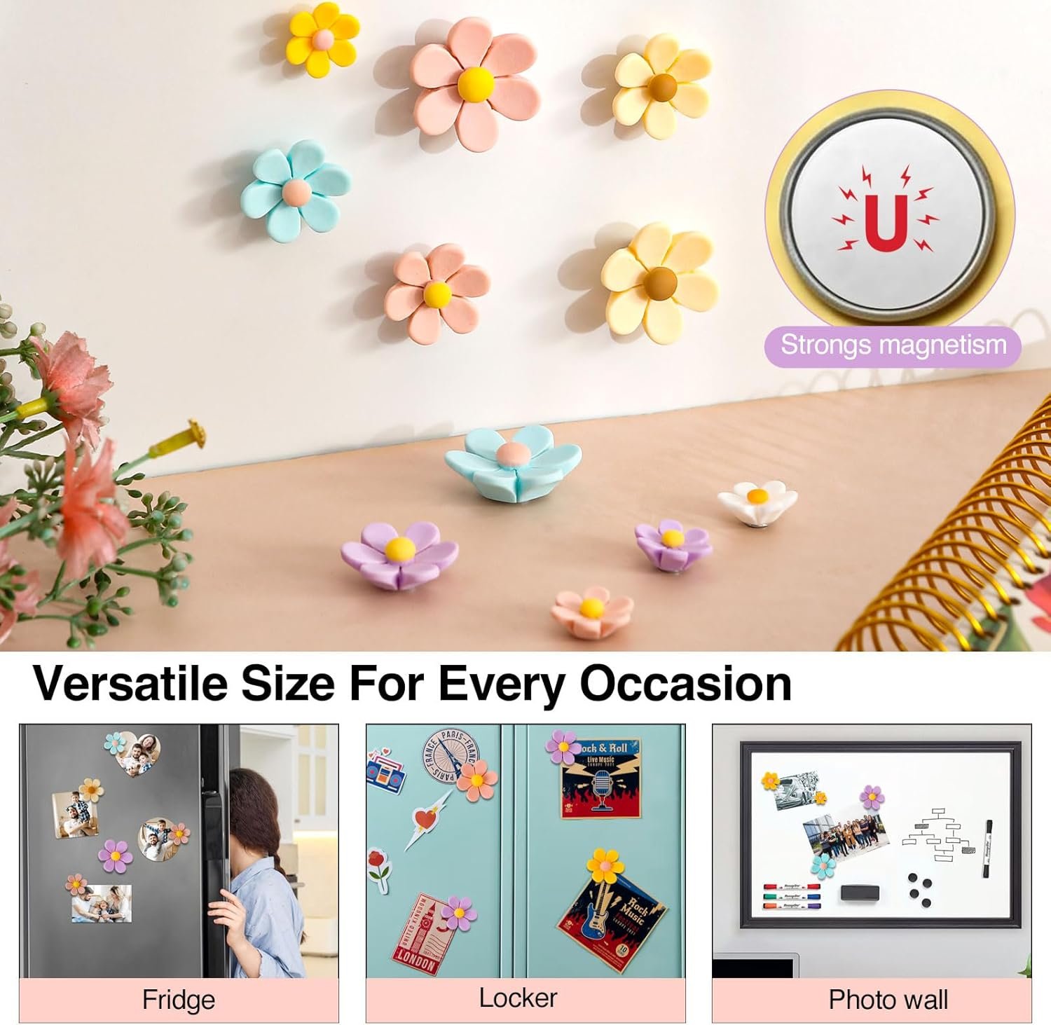 wholesale homestheix - 3d flower magnets for fridge 16 pcs - fridge magnets cute - strong refrigerator magnet - adorable decorations for office - colorful kitchen decor - cute desk accessories for whiteboard factory & supplier oem