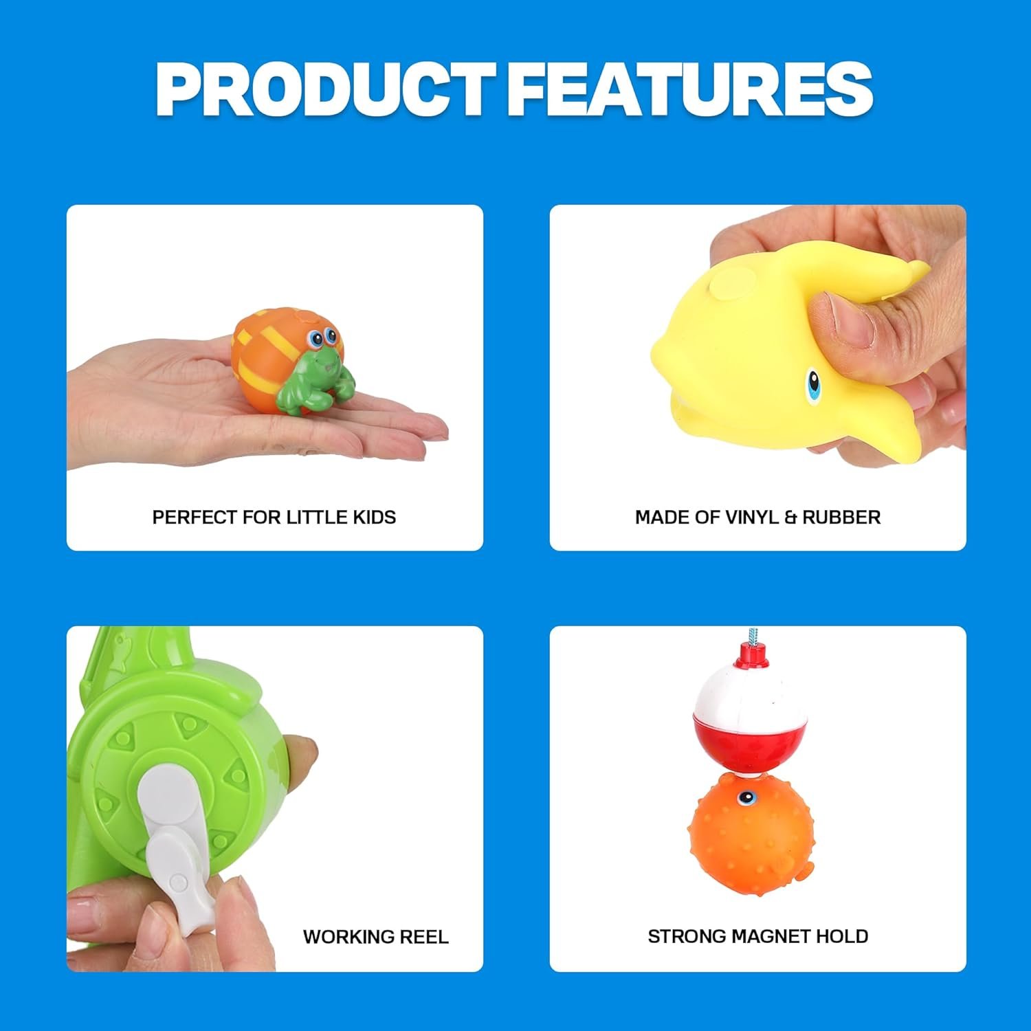 wholesale magnetic toddler bath toys - kids fishing pool game set of 2 fishing poles, 8 rubber sea animals, & net - water toys with mesh organizer bag factory & supplier oem