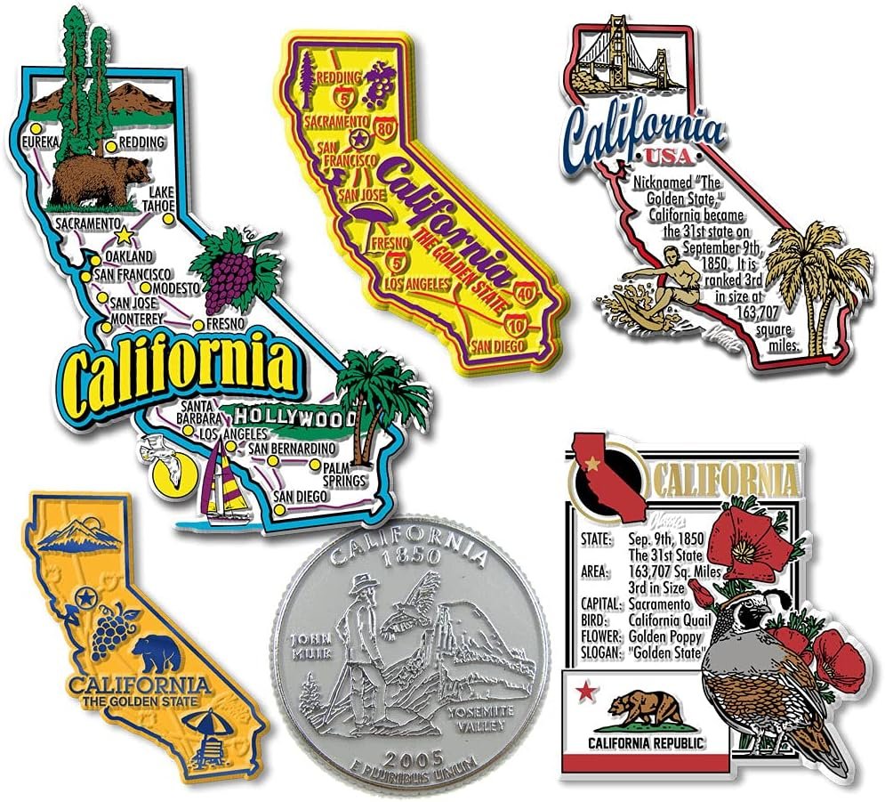 wholesale california six-piece state magnet set by classic magnets, includes 6 unique designs, collectible souvenirs made in the usa factory & supplier oem