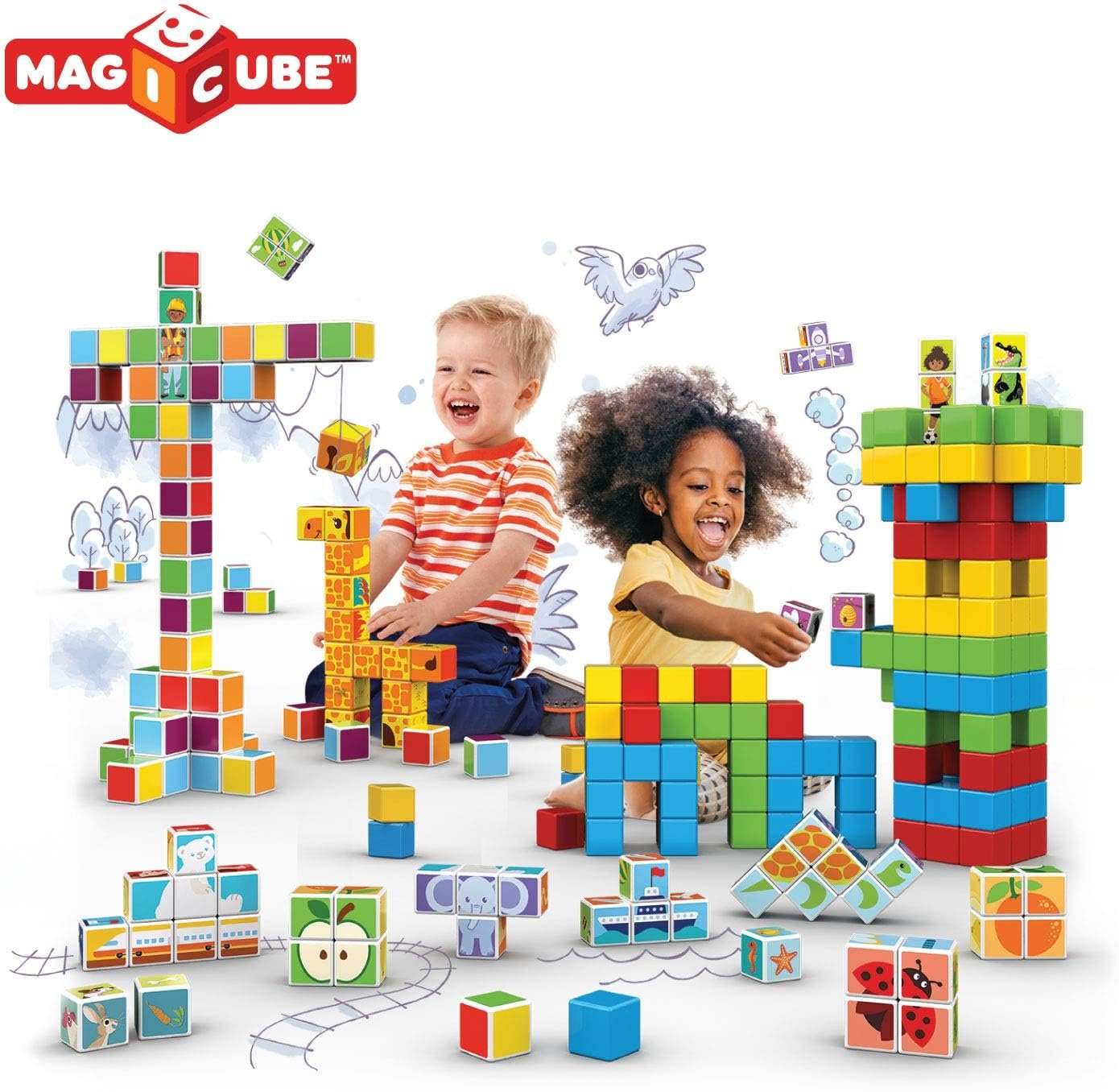 wholesale geomag magicube small animals 4-piece magnetic stacking cubes building set, toddlers & kids ages 1.5 and up, stem educational toy, swiss-made, creativity, imagination, 6 adorable building ideas factory & supplier oem