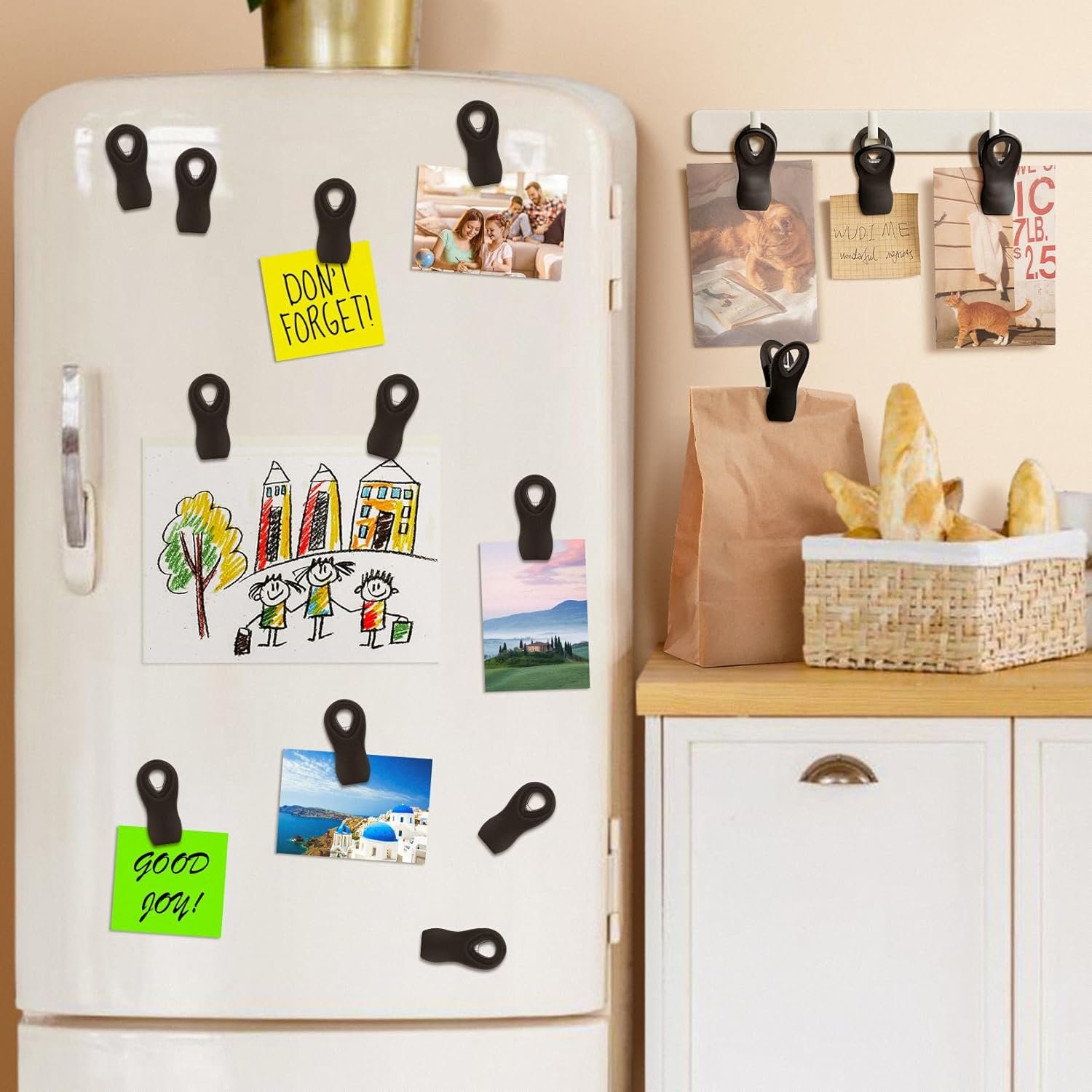wholesale 10 pack magnetic chip clips, black plastic food clips with magnet for refrigerator factory & supplier oem