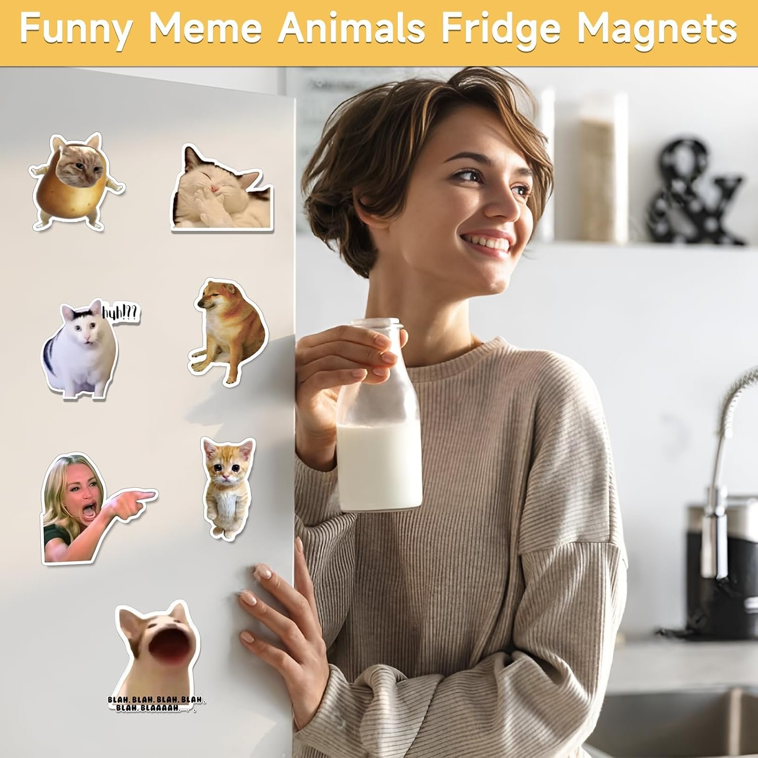wholesale 24pcs funny magnets for fridge cat meme magnets cool magnet set crying cat dog hamster duck magnets for gaming kitchen home decor refrigerator car office cabinet dishwasher and whiteboard accessories factory & supplier oem