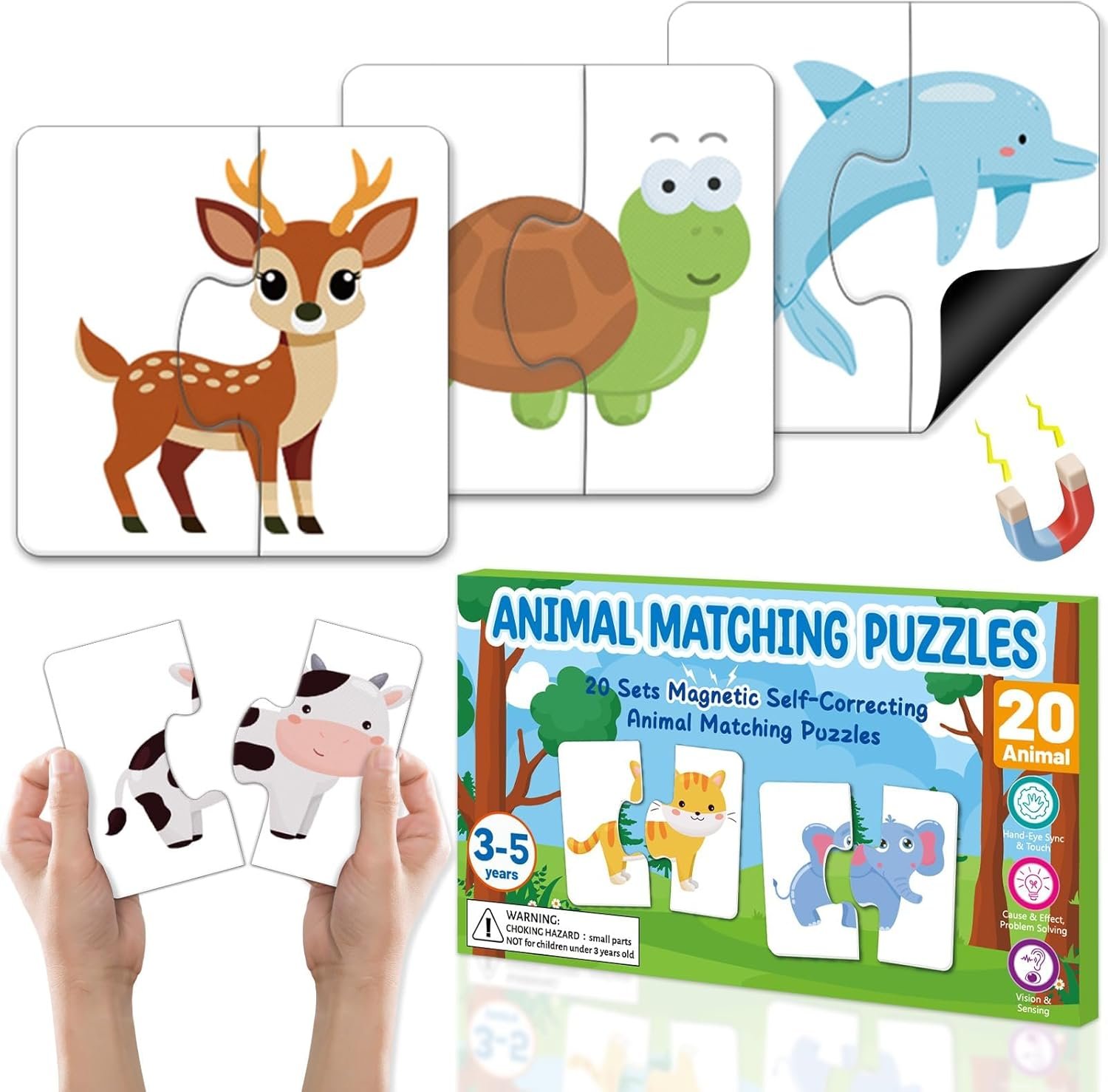 wholesale 20pcs magnetic animal matching puzzles for kids self-correcting puzzles sets head and tails correction montessori toy birthday gifts for toddlers preschool learning educational activity factory & supplier oem