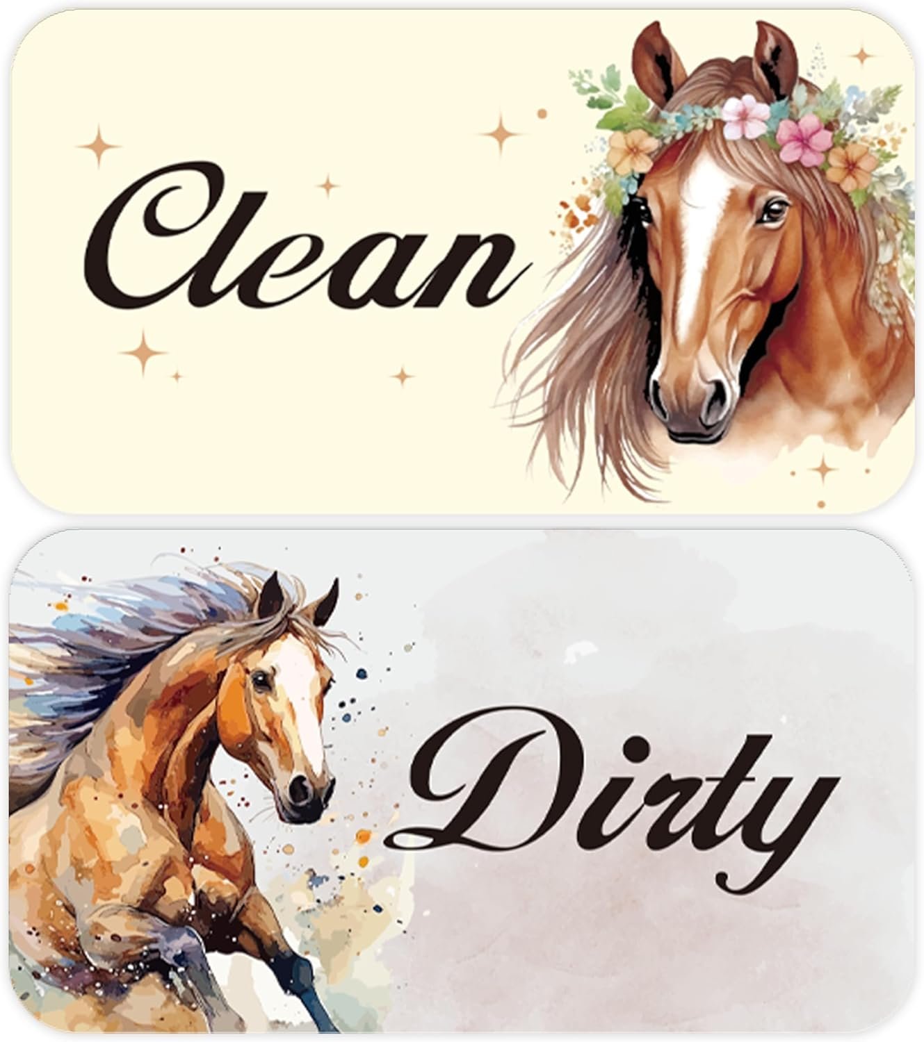 wholesale dishwasher magnet clean dirty sign, double-sided horse print rounded rectangle clean/dirty magnets for dish washers, home and kitchen magnetic accessories factory & supplier oem