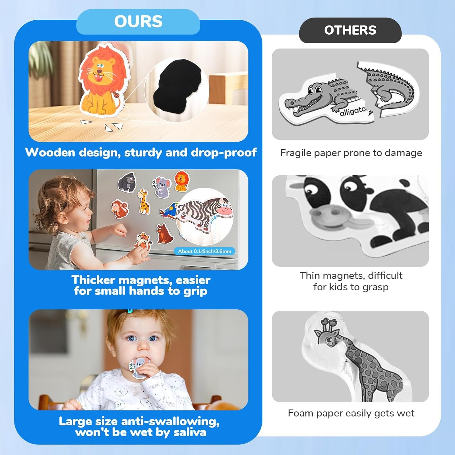 wholesale joycat wooden fridge magnets for toddlers - 10 cute zoo animals - full back magnetic toddler magnets, large refrigerator baby toys, fun educational learning gifts for preschool kids ages 2+ factory & supplier oem