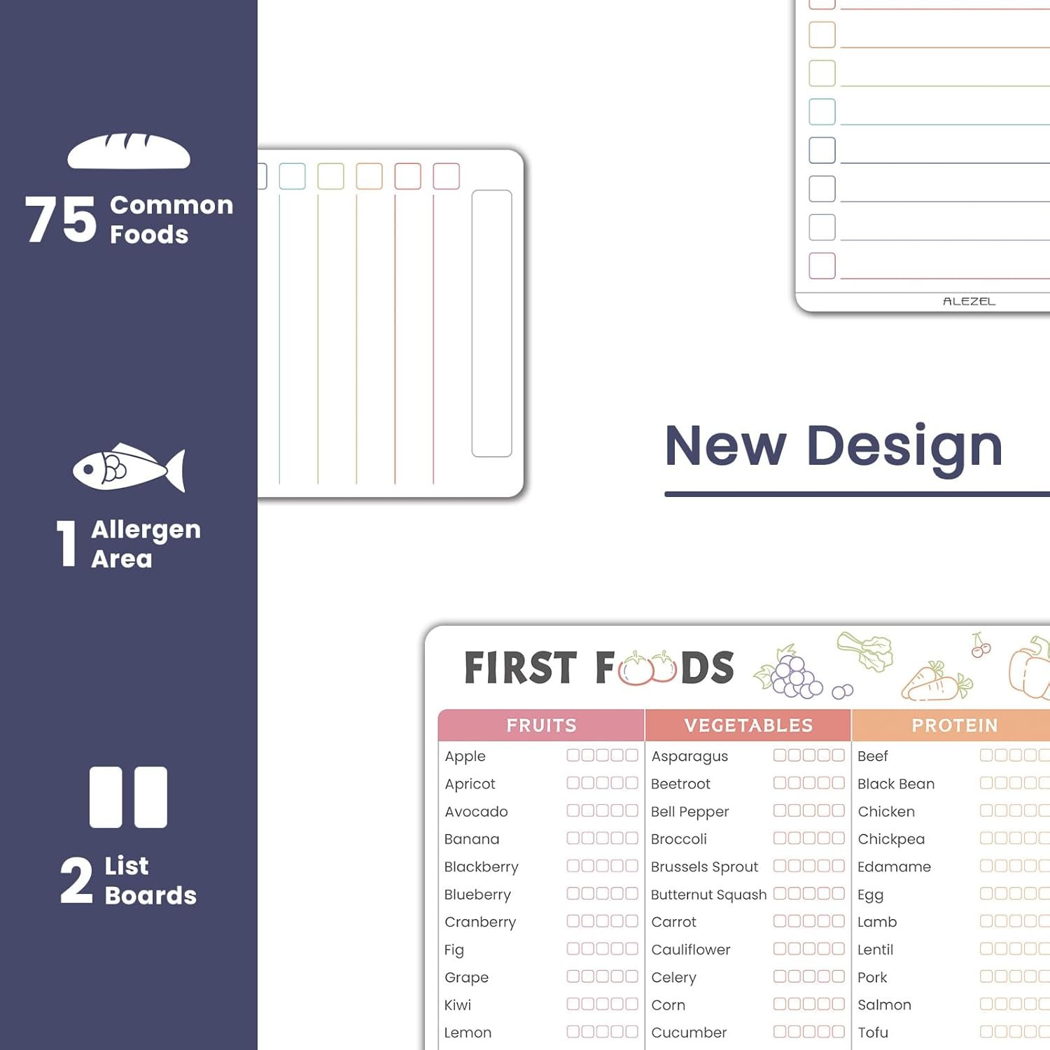 wholesale baby first food tracker for fridge, magnetic dry erase baby foods chart, includes foods checklist magnet with 2 list boards, 3 markers + eraser factory & supplier oem