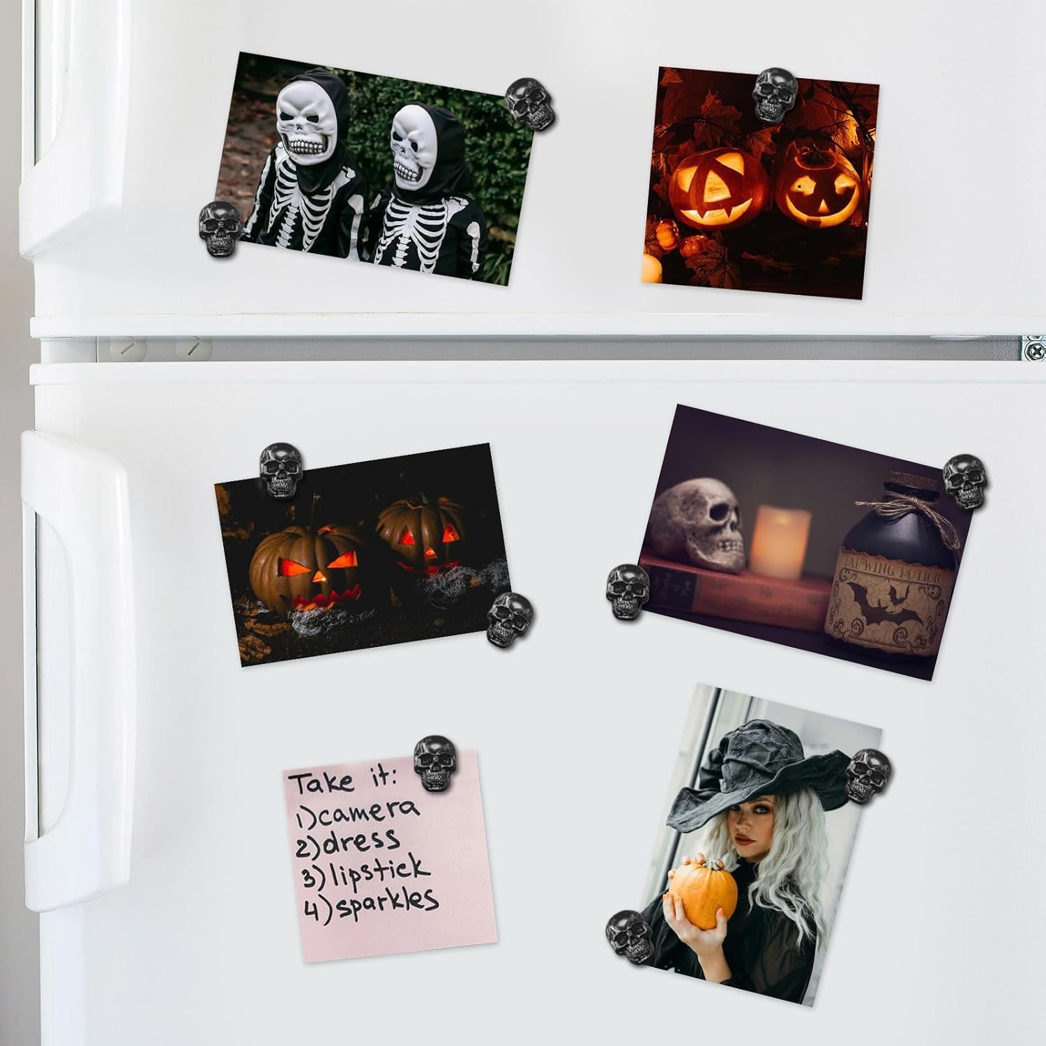 wholesale 8 pcs skull fridge magnets vintage skeleton goth refrigerator magnets funny cool decorative magnets for locker, whiteboard, kitchen, office, adsorb photos notes (black) factory & supplier oem
