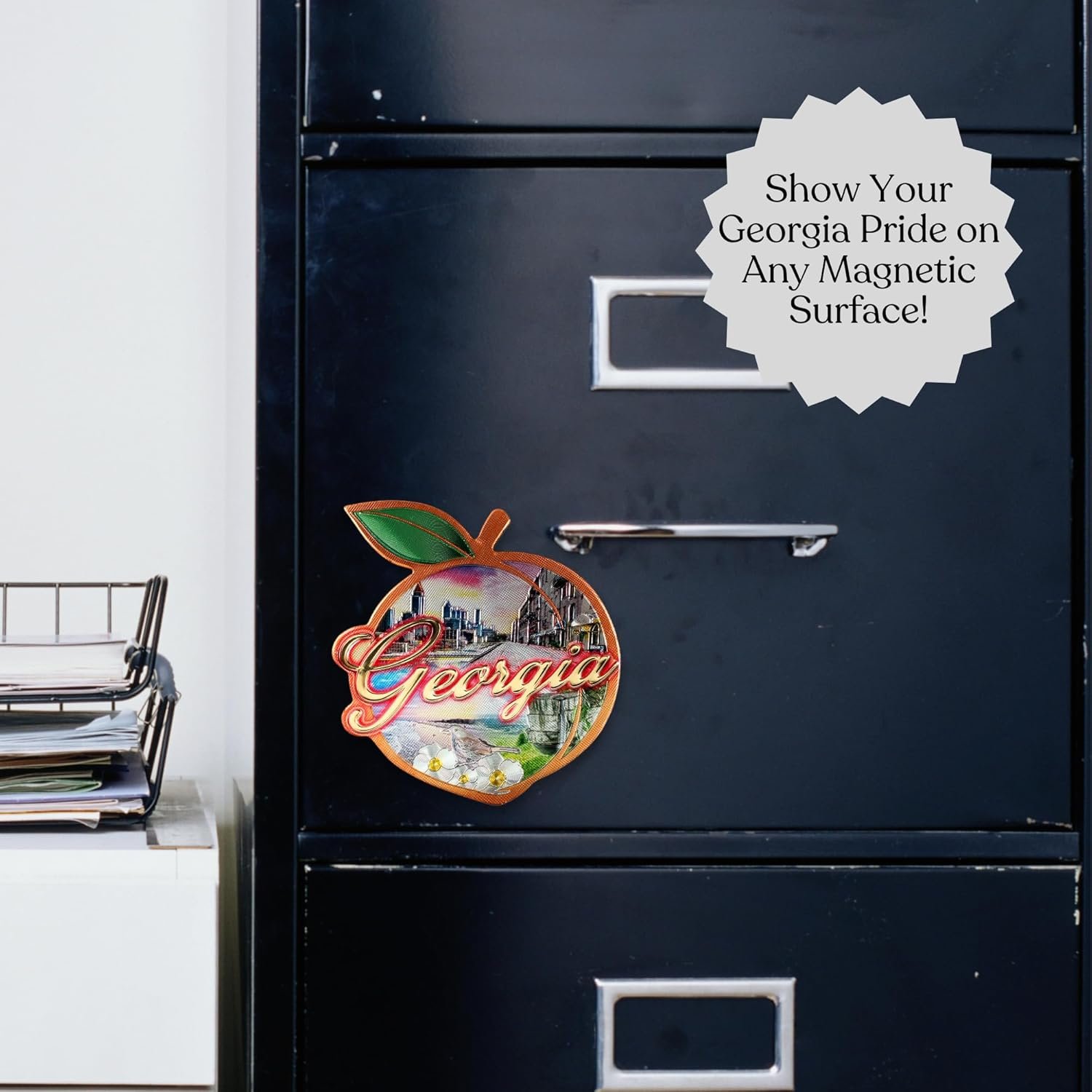 wholesale georgia peach montage magnet, collective travel souvenir, keepsake gift, 3 x 3 inches factory & supplier oem