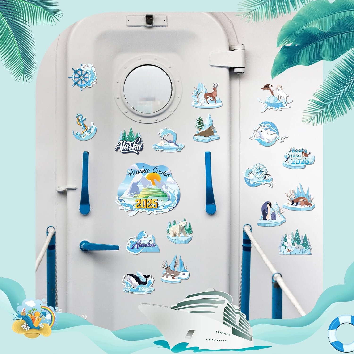 wholesale alaska cruise door decorations - 24 pcs glacier cute animals magnets 2025 ship cabin magnetic stickers stateroom accessories essentials iced anchor magnet for party carnival fridge declas factory & supplier oem