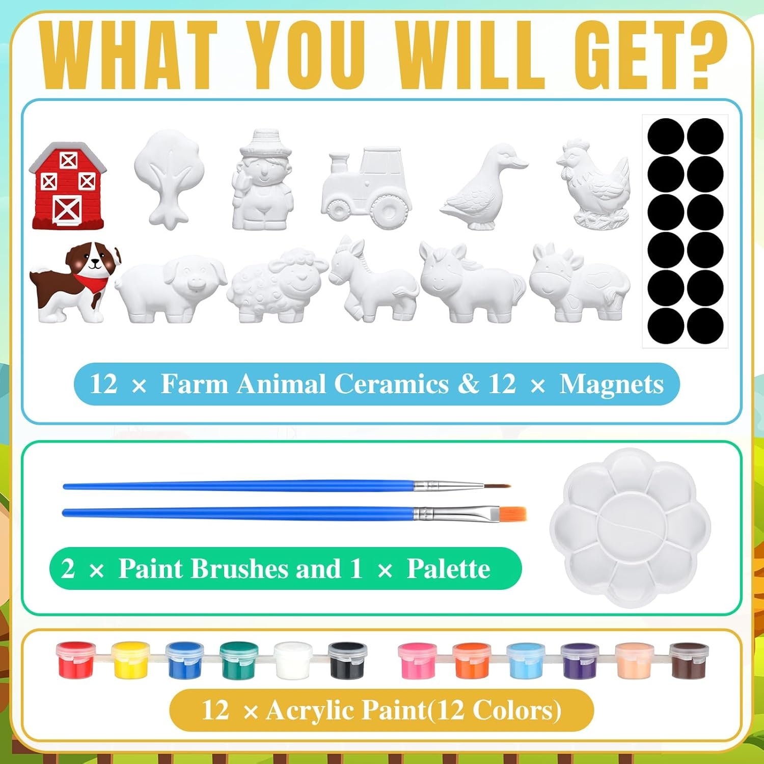 wholesale sinmoe 12 sets farm animals arts and crafts set paint your own ceramic figurines painting kit unpainted diy ceramic figurines with 12 magnet 2 brushes and 1 palette ceramic painting kit for adults factory & supplier oem