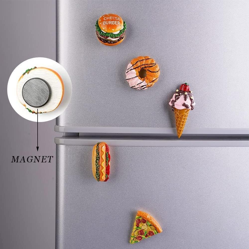 wholesale 5 pcs cute food refrigerator magnets fridge stickers, hamburger doughnut ice cream hot dog pizza fridge magnets for kitchen home decoration office whiteboard locker magnets factory & supplier oem