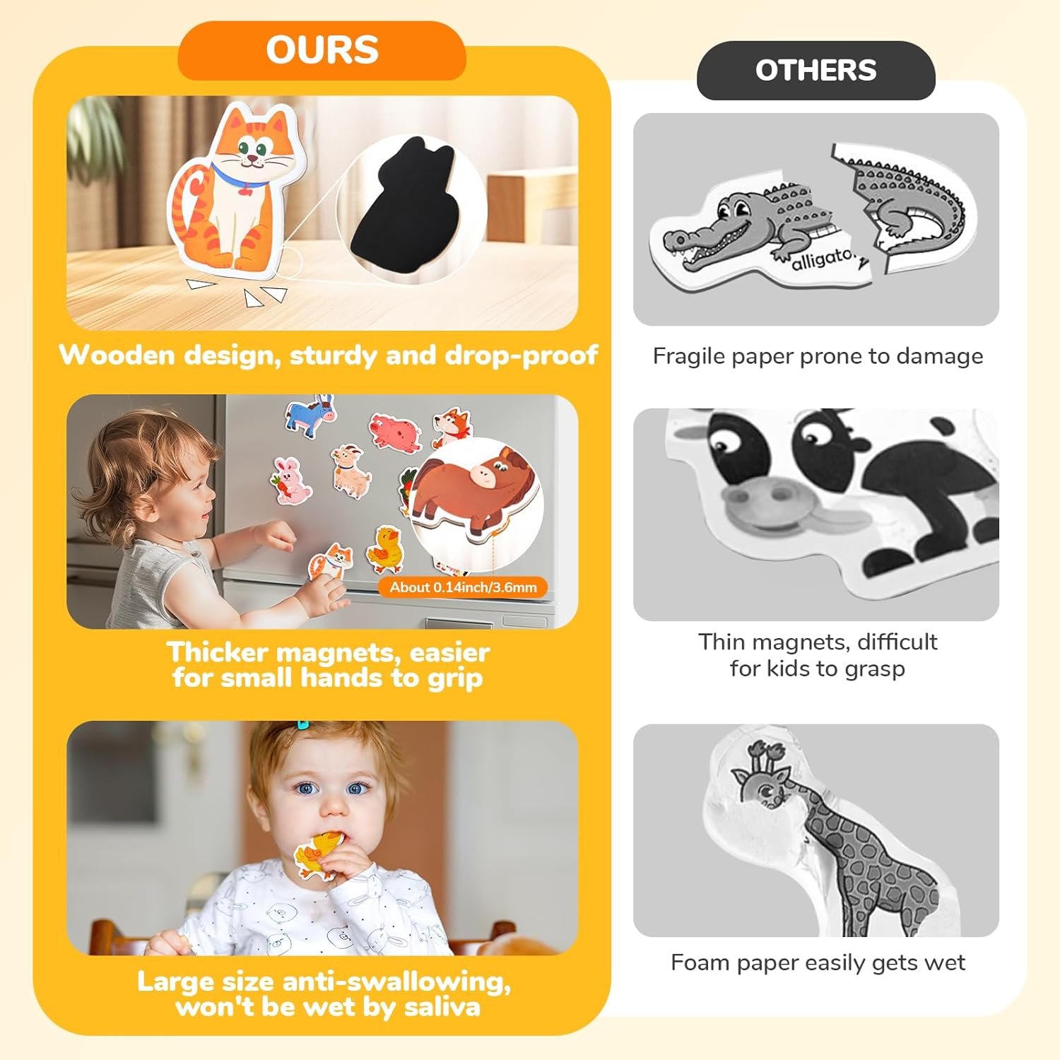 wholesale joycat wooden fridge magnets for toddlers, 20 cute animals refrigerator magnets for kids, full back magnetic toys, fun educational baby learning gifts for 2 3 4 5 years old factory & supplier oem