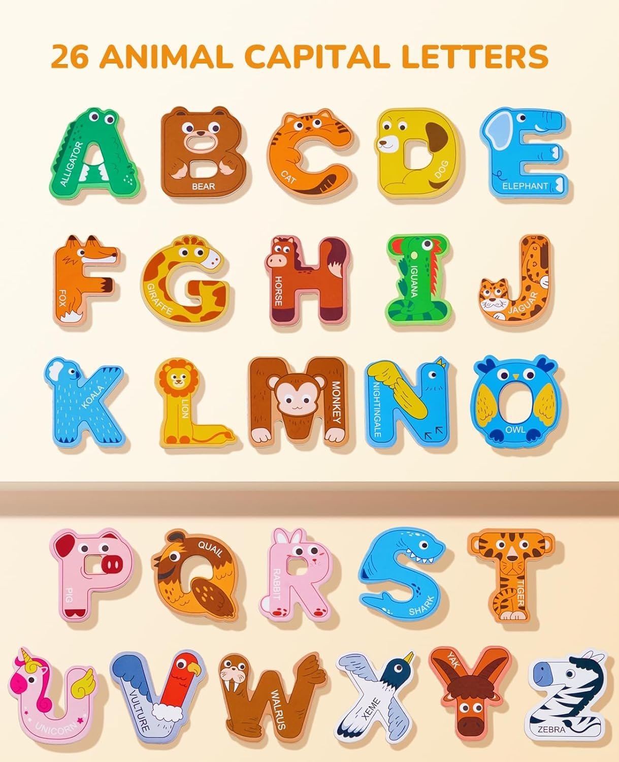 wholesale joycat wooden thick alphabet magnets for toddlers fridge large size cute animal colorful abc magnetic letters 26 uppercase letters educational toy set for kids toddlers preschool learning spelling factory & supplier oem