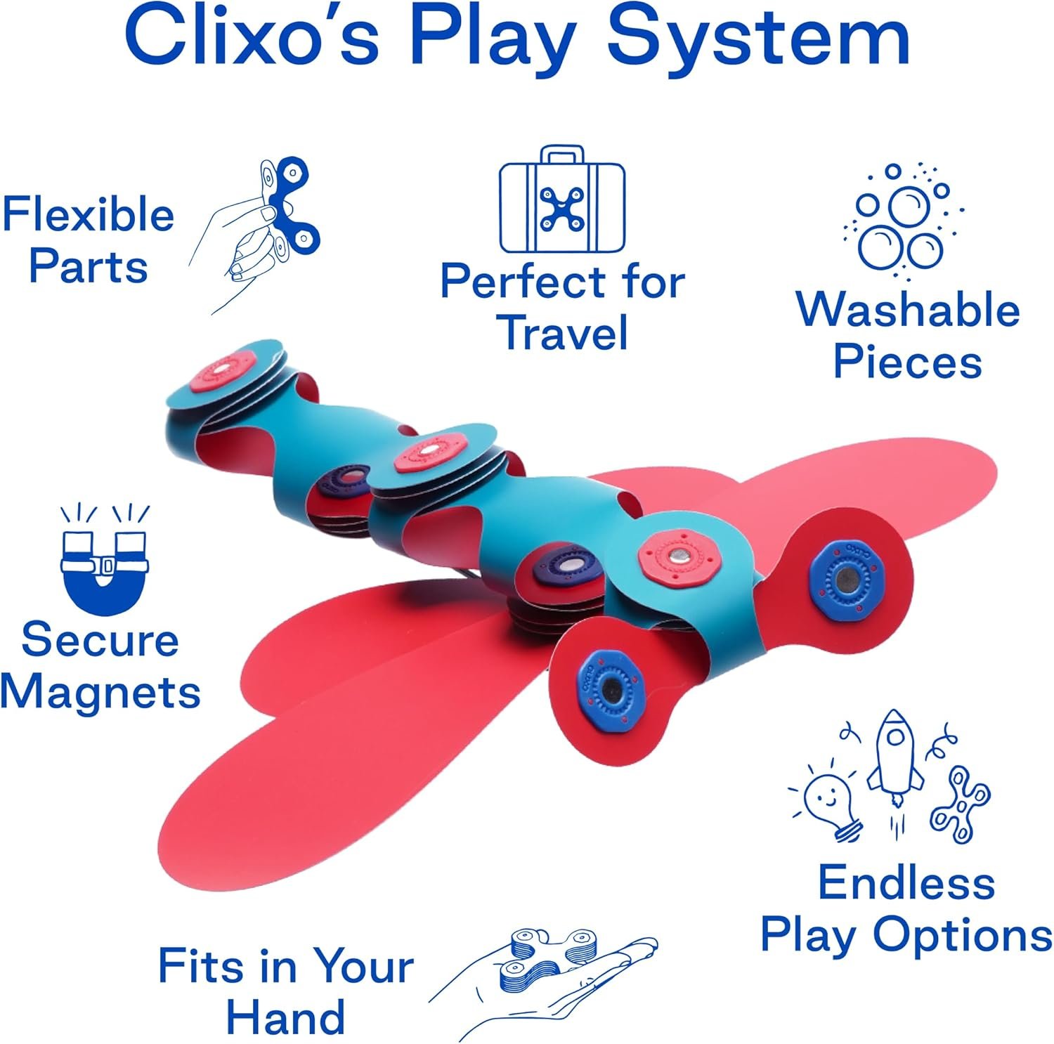 wholesale clixo itsy magnetic toy for kids - flexible, durable, imagination-boosting magnet building toy. educational multi-sensory stem experience. great as a travel game. ages 4-99. 18 piece pack factory & supplier oem