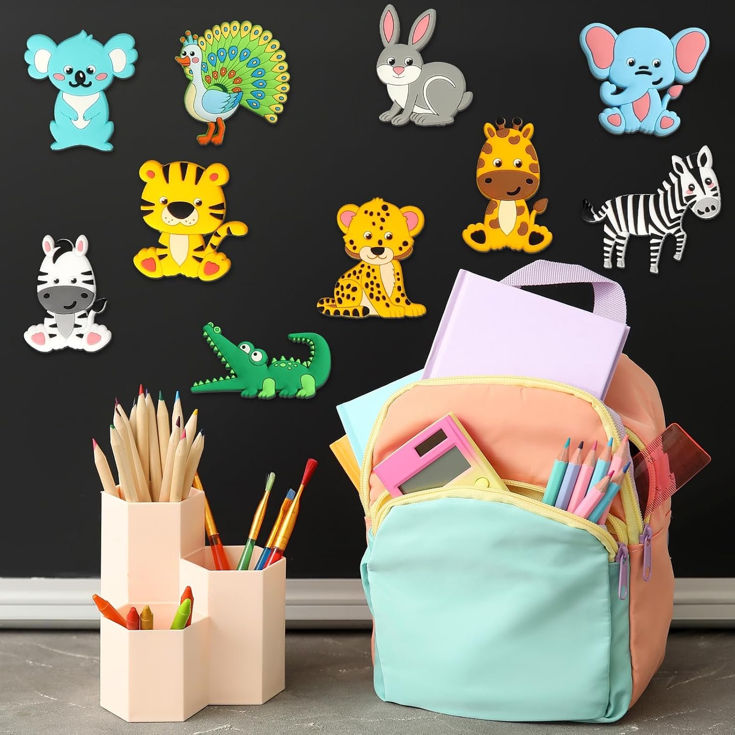 wholesale 24pcs jungle animals refrigerator magnets for toddlers 1-3 kids cute rubber safari animals educational toy wild animal magnets for fridge full back magnetic toys for fridge whiteboard baby gift factory & supplier oem