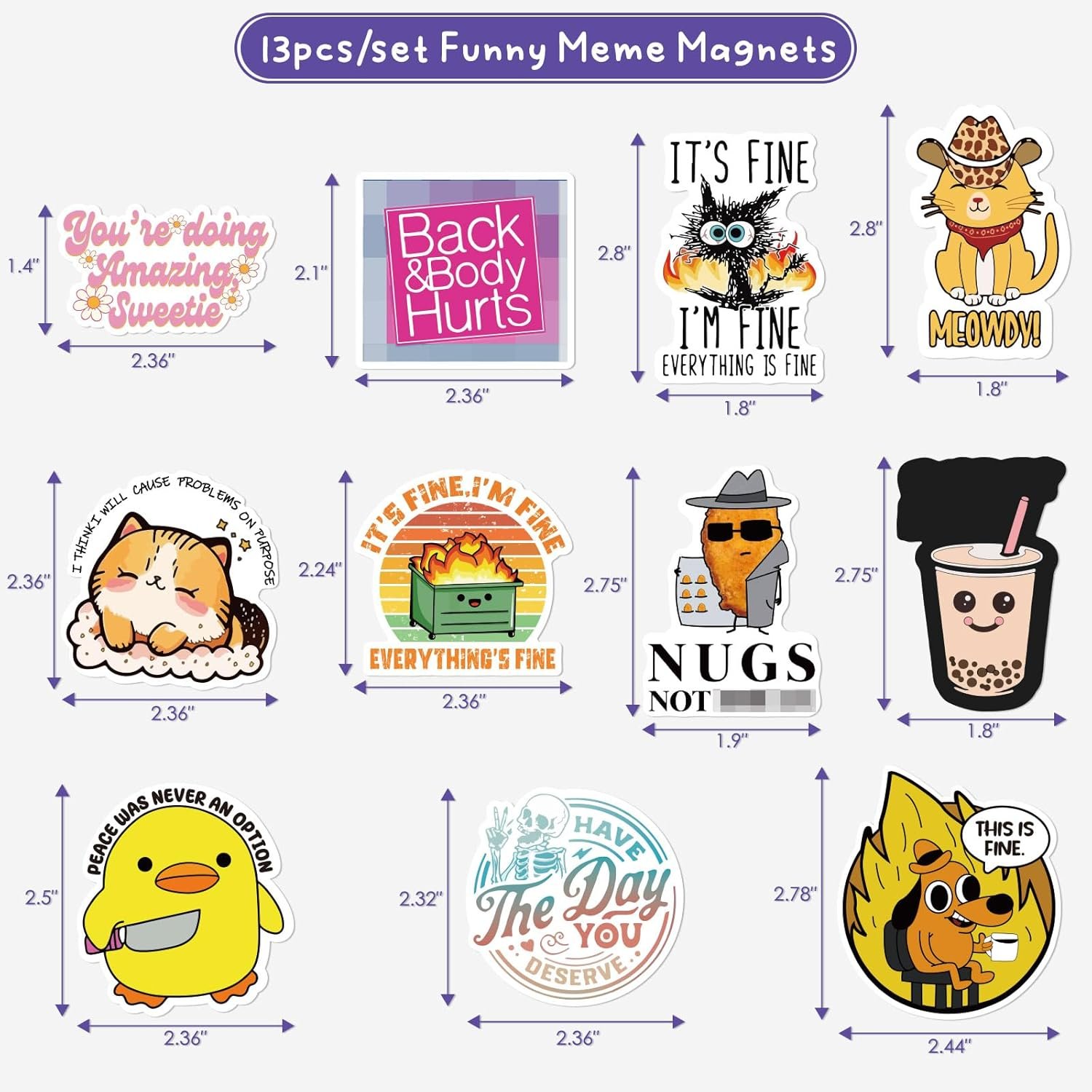 wholesale 13pcs funny meme magnets for fridge - funny fridge magnet adults refrigerator fun cute meme this is fine dog duck dumpster fire anime magnetics for the office home kitchen car decoration factory & supplier oem