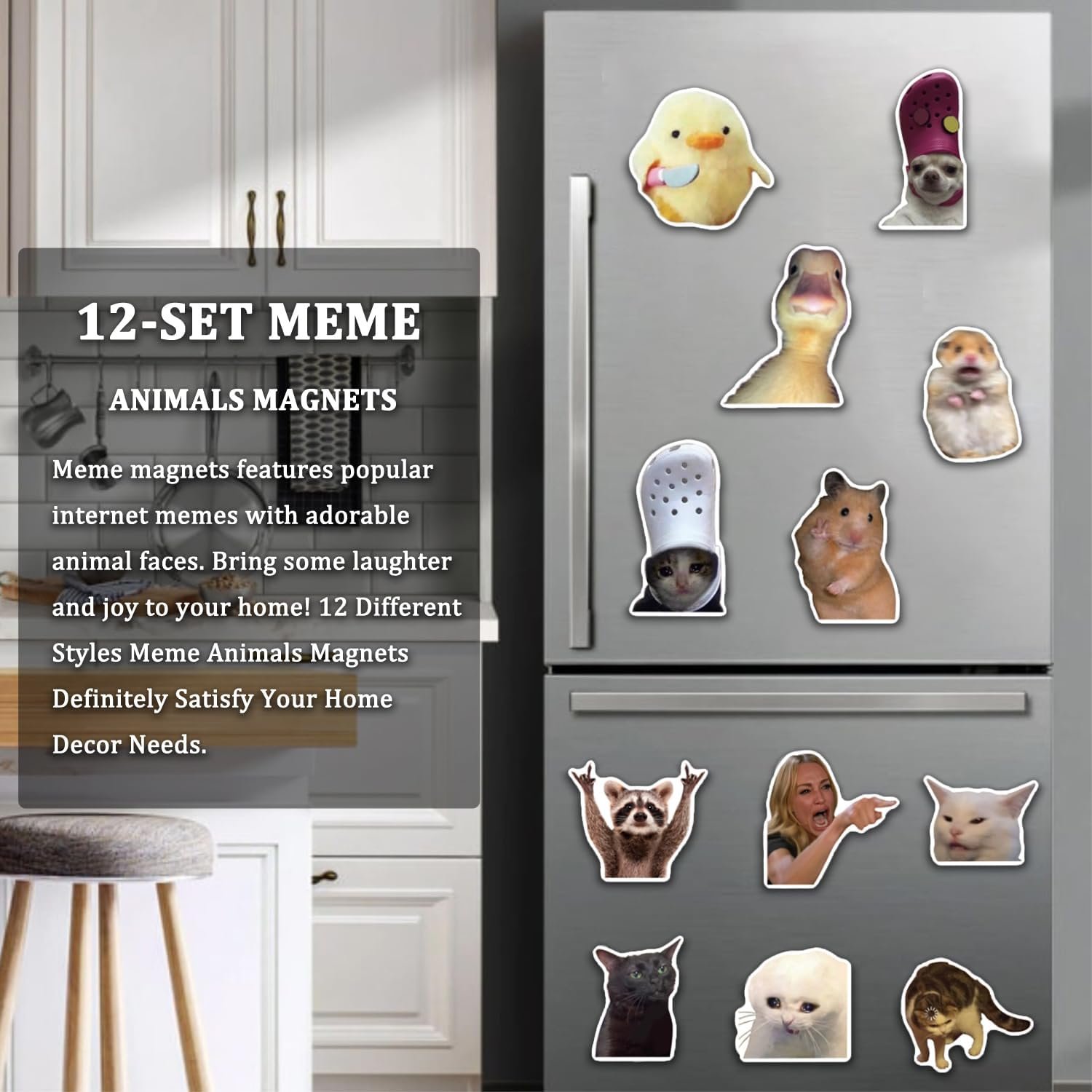 wholesale 12pcs funny meme magnets animals fridge magnets, adorable cool magnet set crying cat dog hamster duck stickers for locker & fridge & car & cabinet factory & supplier oem