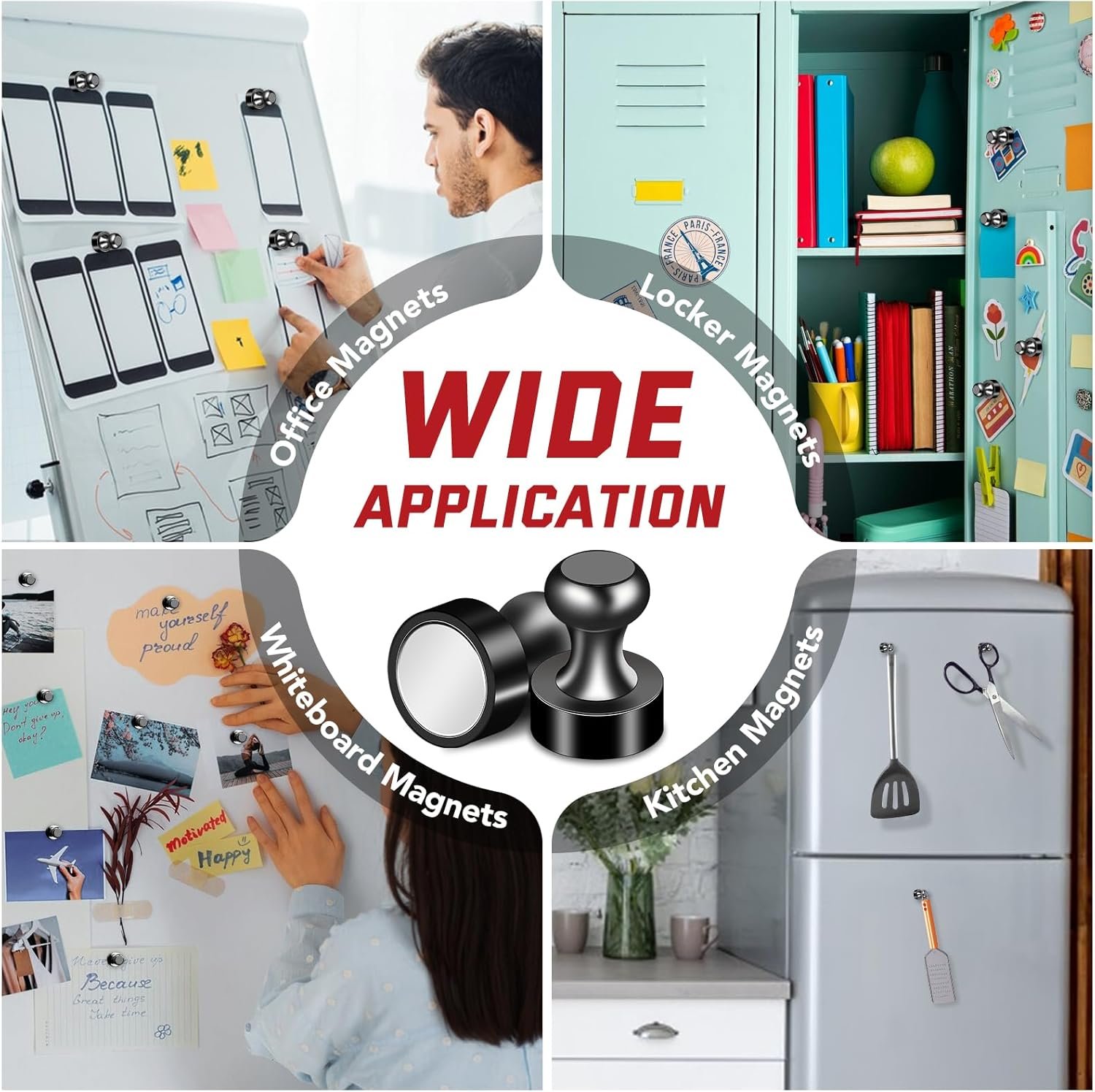 wholesale 22pcs strong refrigerator magnets - black, small, kitchen, whiteboard, locker accessories factory & supplier oem