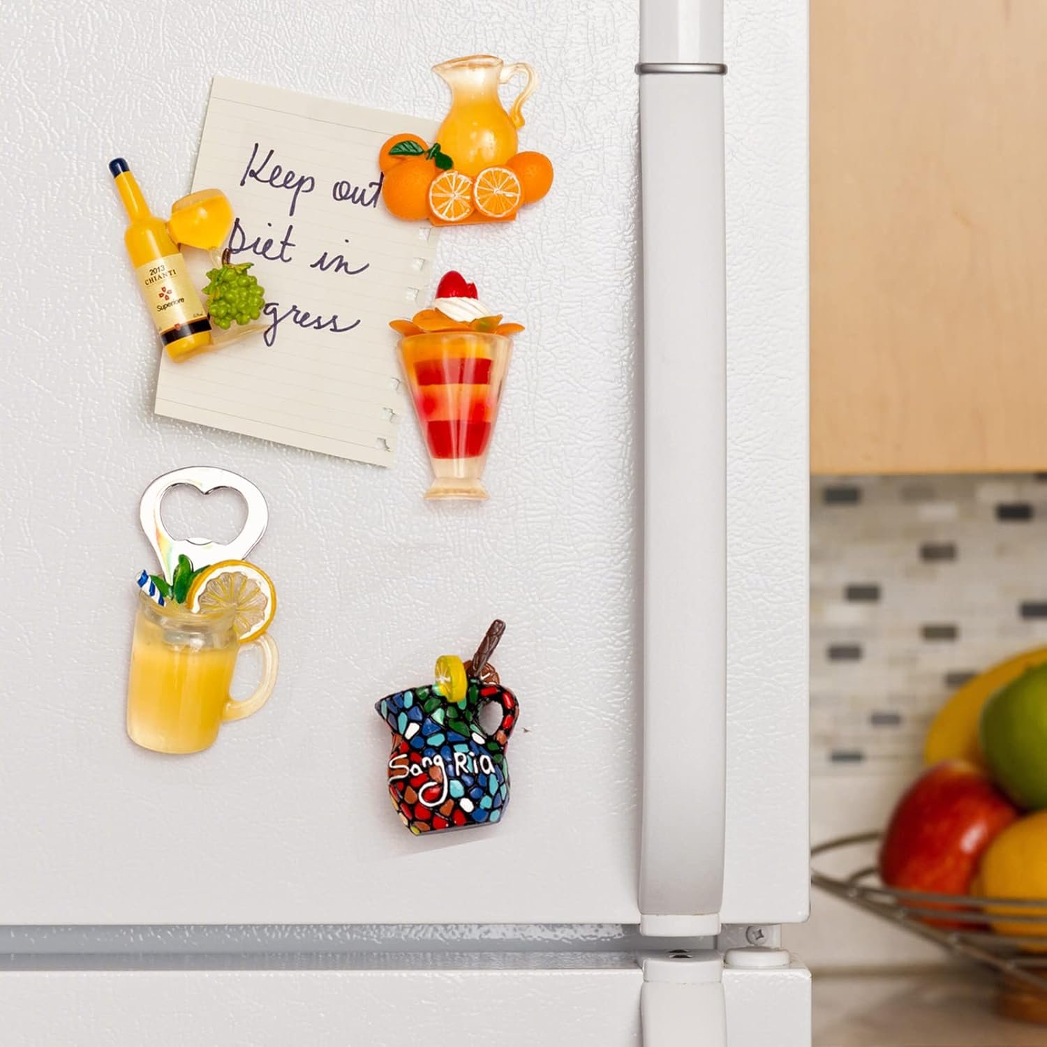 wholesale 6-pack fruit juice fridge magnets 3d resin magnet refrigerator stickers champagne bottle opener juice cup wine glass for refrigerators, whiteboards, maps and other magnetic items factory & supplier oem