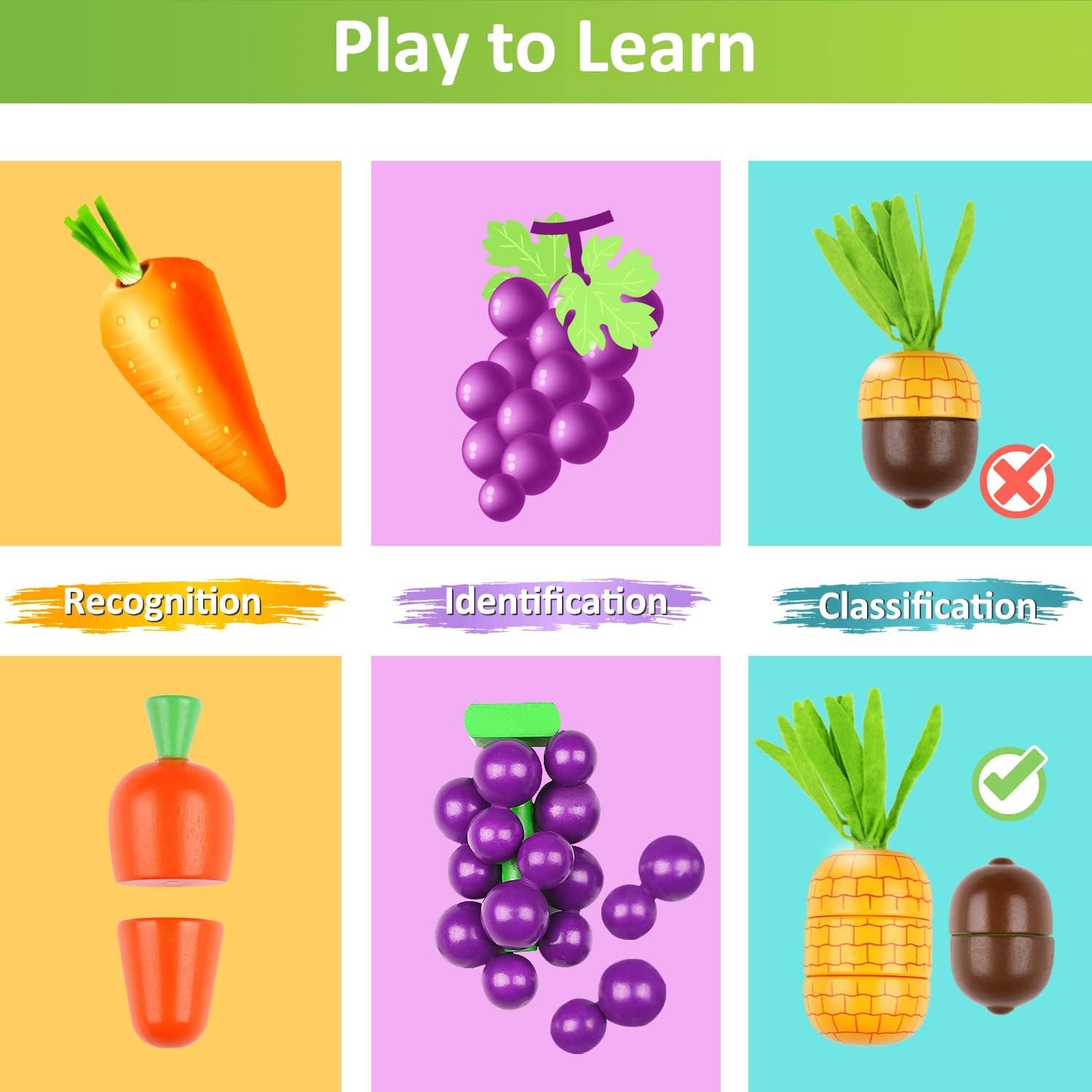 wholesale iplay, ilearn wooden play food toy, kids wood cutting magnetic fruit vegetables, toddler cooking pretend play kitchen food set, montessori educational birthday gift for age 3 4 5 6 7 year old girl boy factory & supplier oem