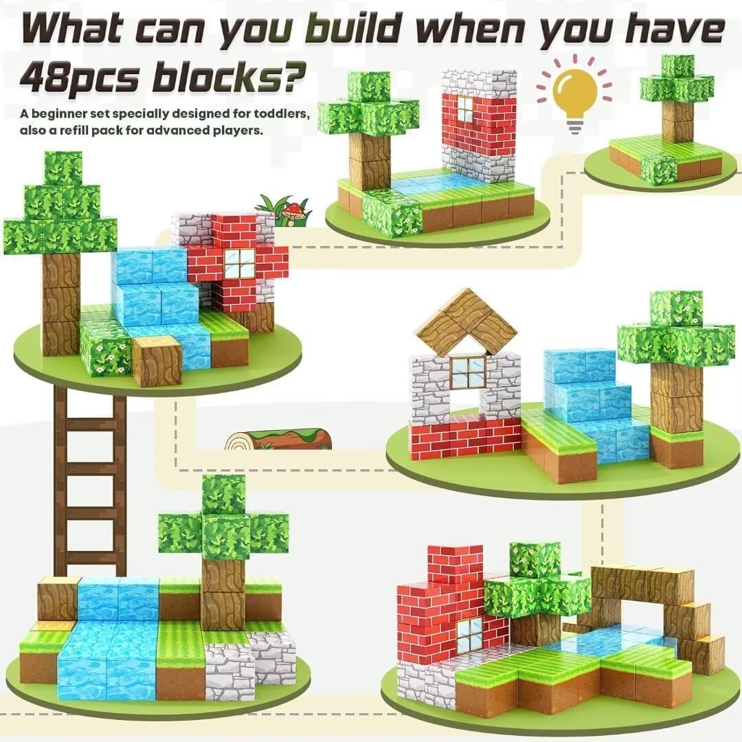 wholesale magnetic blocks-build mine magnet world edition, magnetic toys for boys & girls age 3-4 4-5 6-8,stem montessori sensory toys for toddlers gifts for 3+ years old,48pcs fidget 1