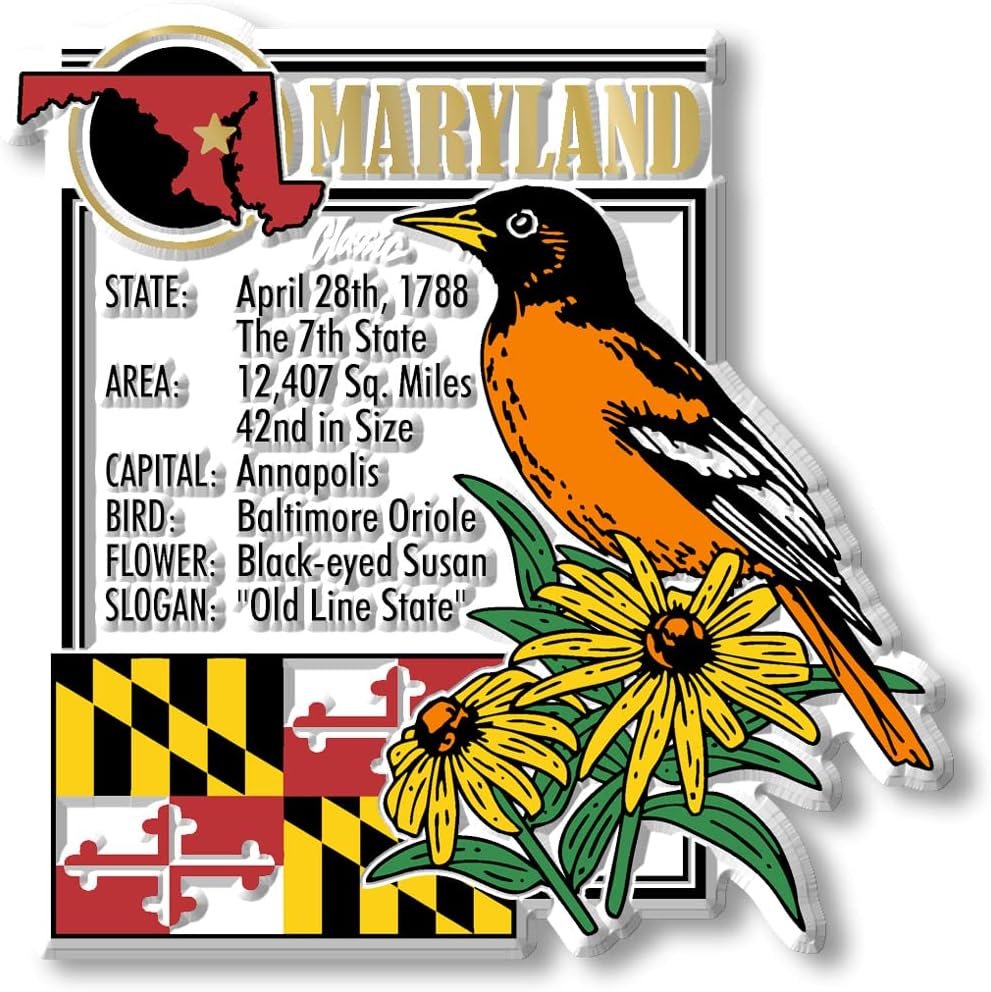 wholesale maryland six-piece state magnet set by classic magnets, includes 6 unique designs, collectible souvenirs made in the usa factory & supplier oem
