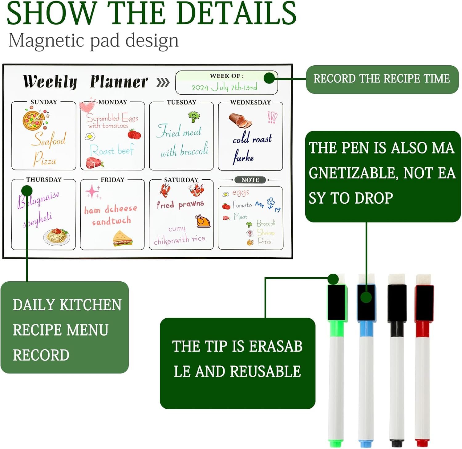 wholesale meal planner magnetic menu board for kitchen fridge planning board meal planner for fridge weekly meal planner dry erase calendar for fridge magnetic calendar fridge calendar magnet factory & supplier oem